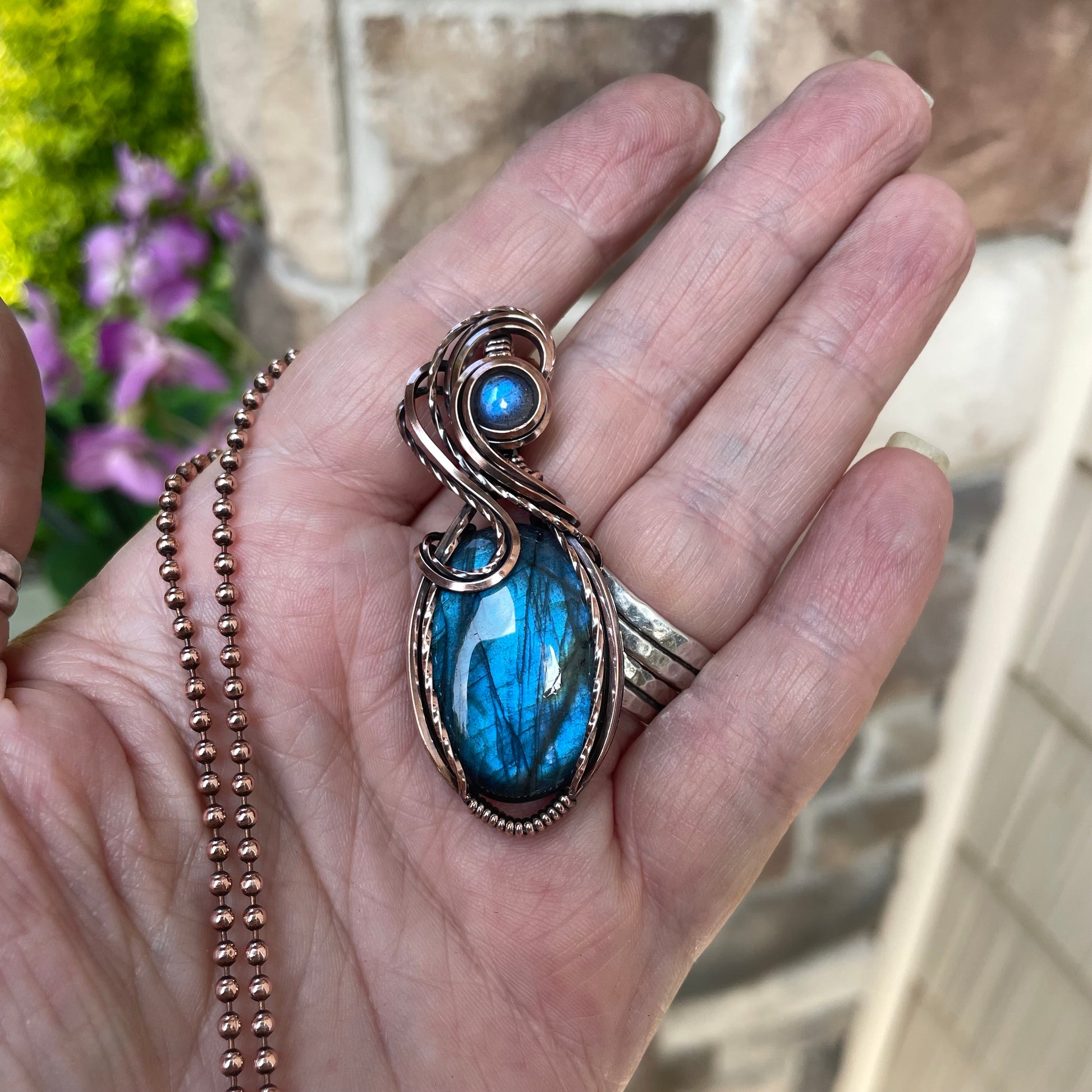 Blue Labradorite Oval Copper Pendant