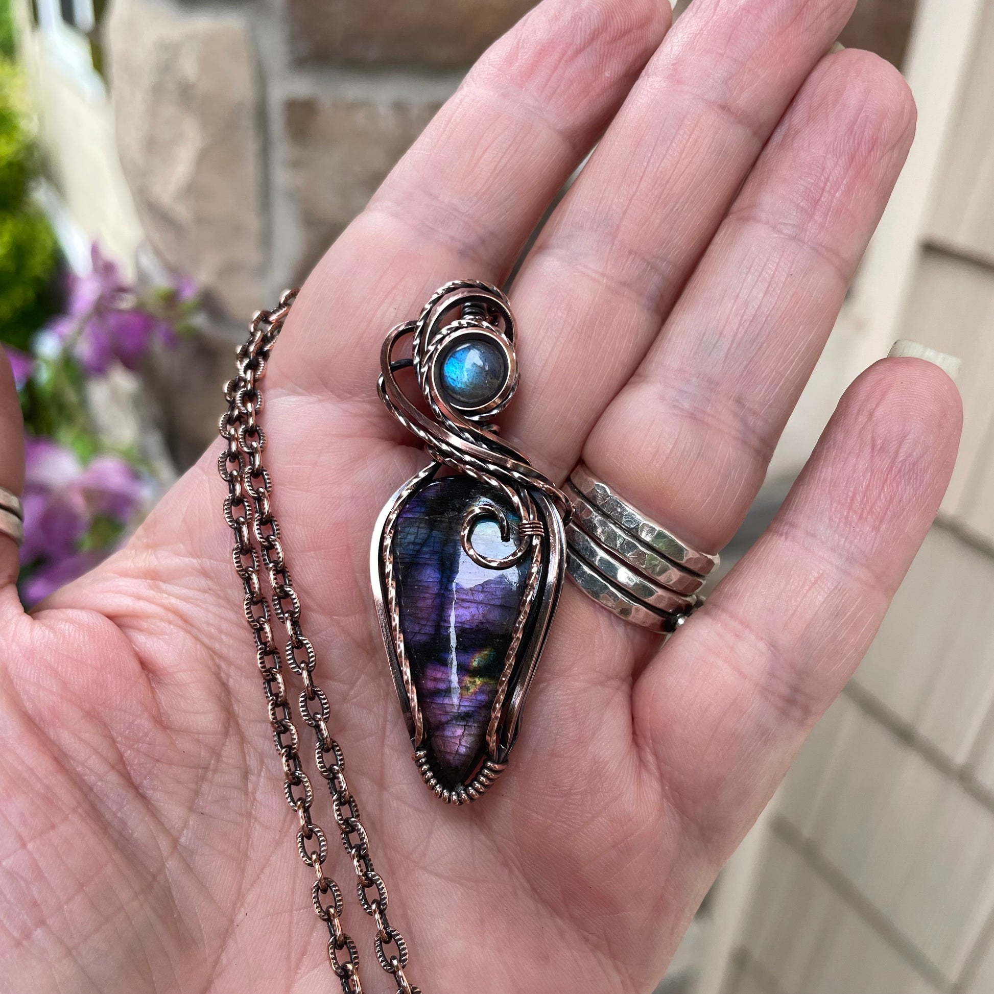 Purple Labradorite & Moonstone Copper Necklace