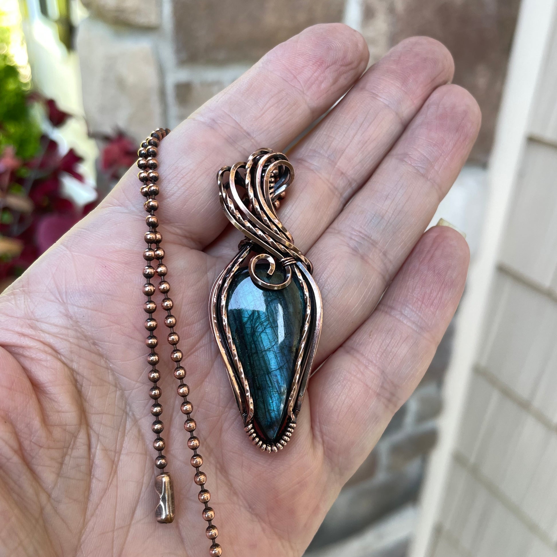 Teal Labradorite Copper Pendant