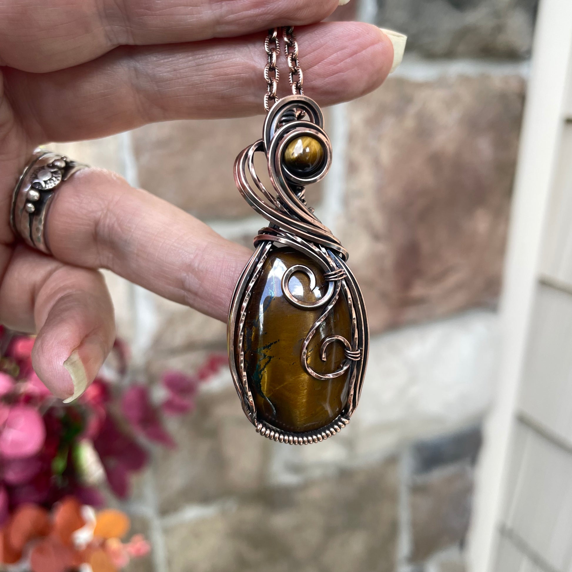 Tiger Eye Oval Copper Pendant