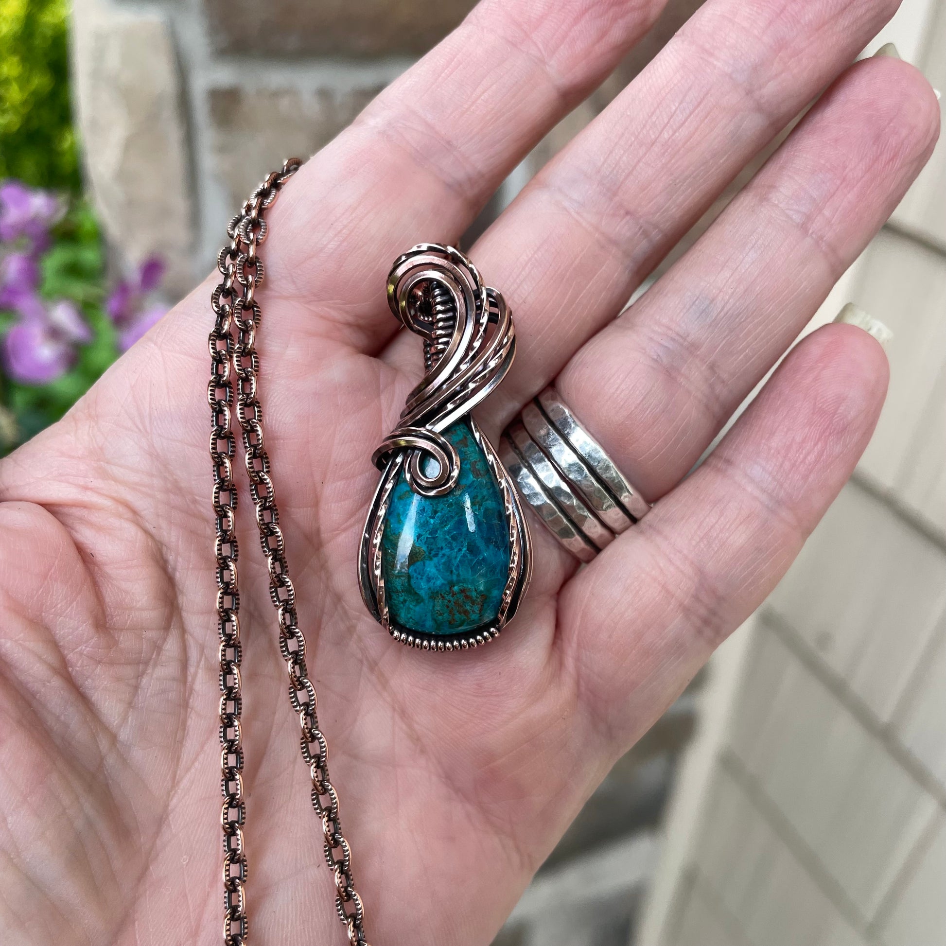 Chrysocolla Teardrop Copper Pendant