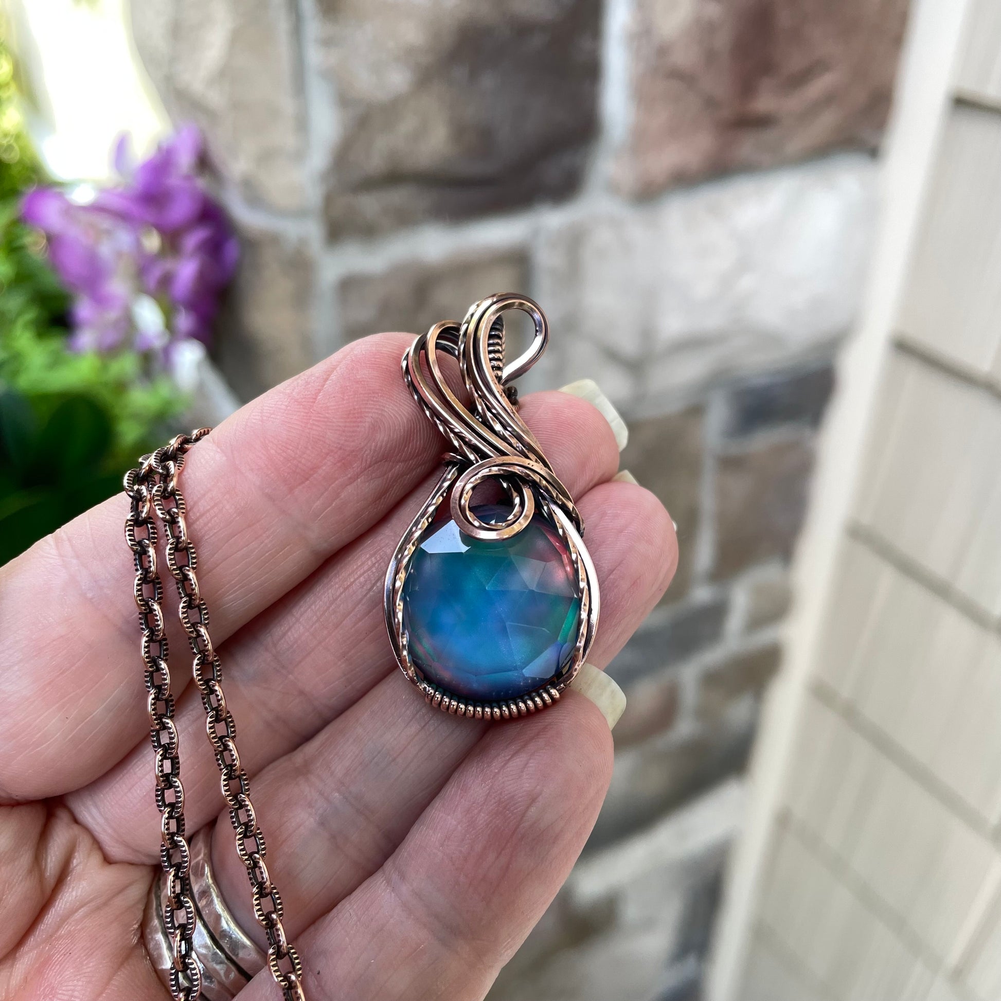 Aurora Opal Blue Green Copper Necklace