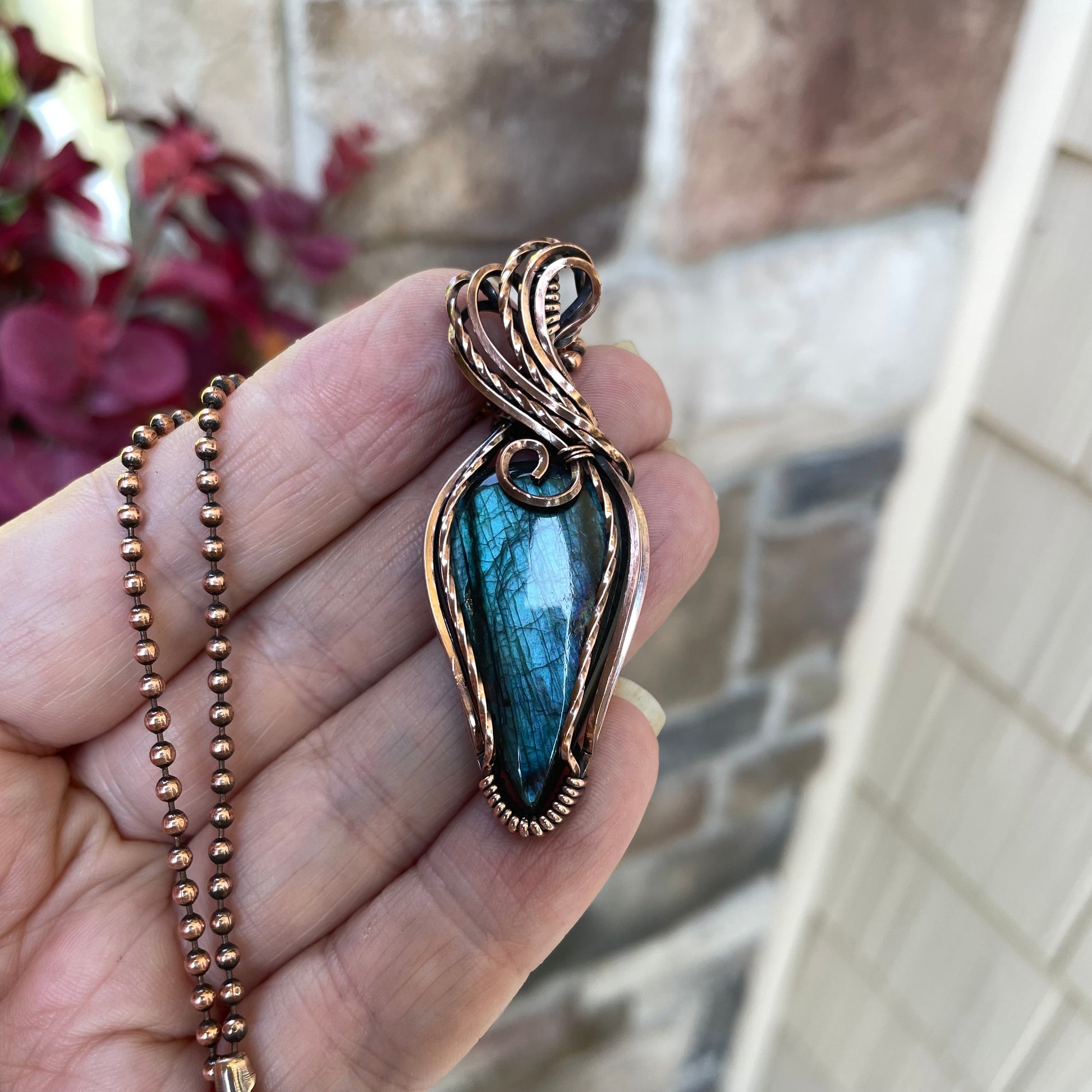 Teal Labradorite Copper Pendant