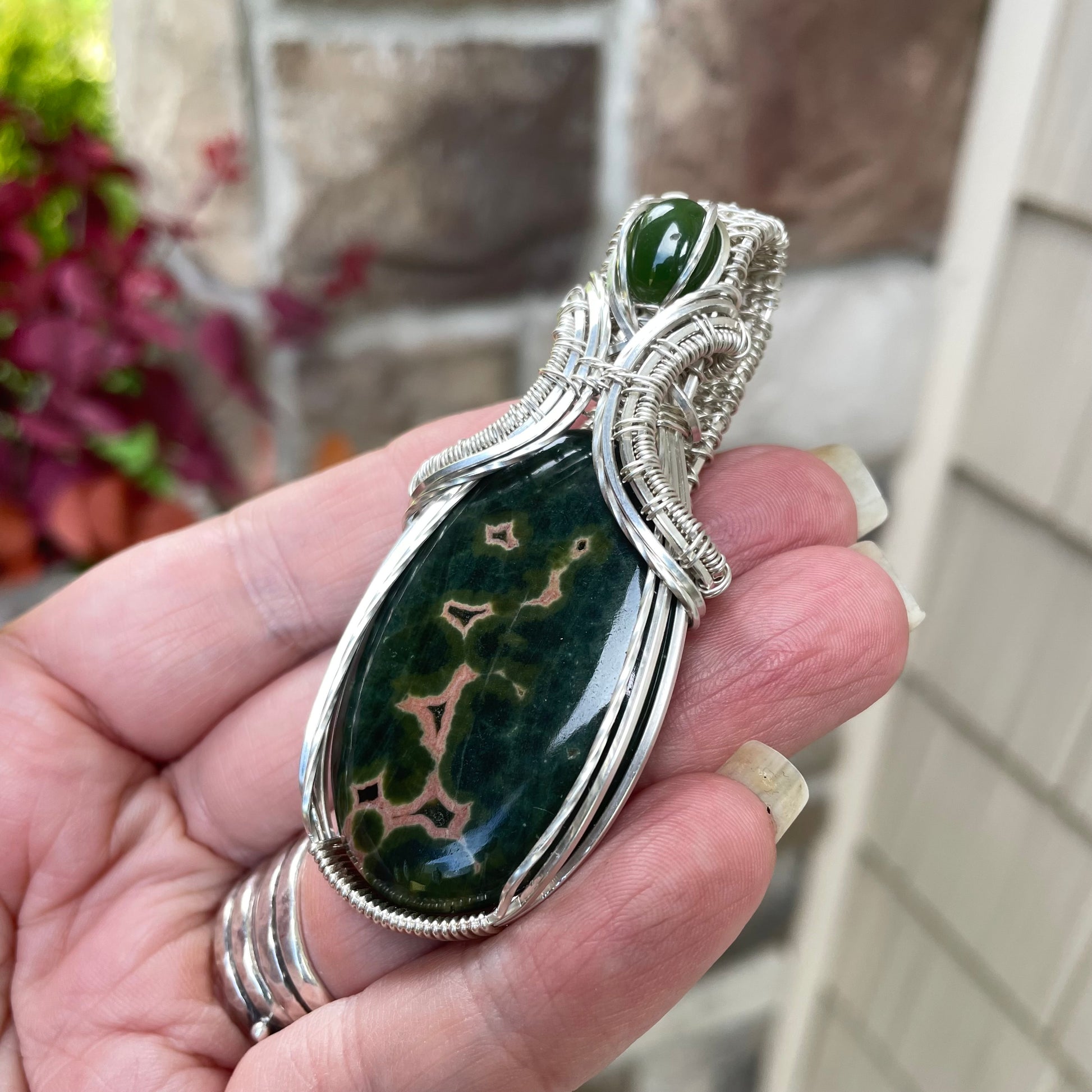 RESERVED - Ocean Jasper & Jade Silver Necklace
