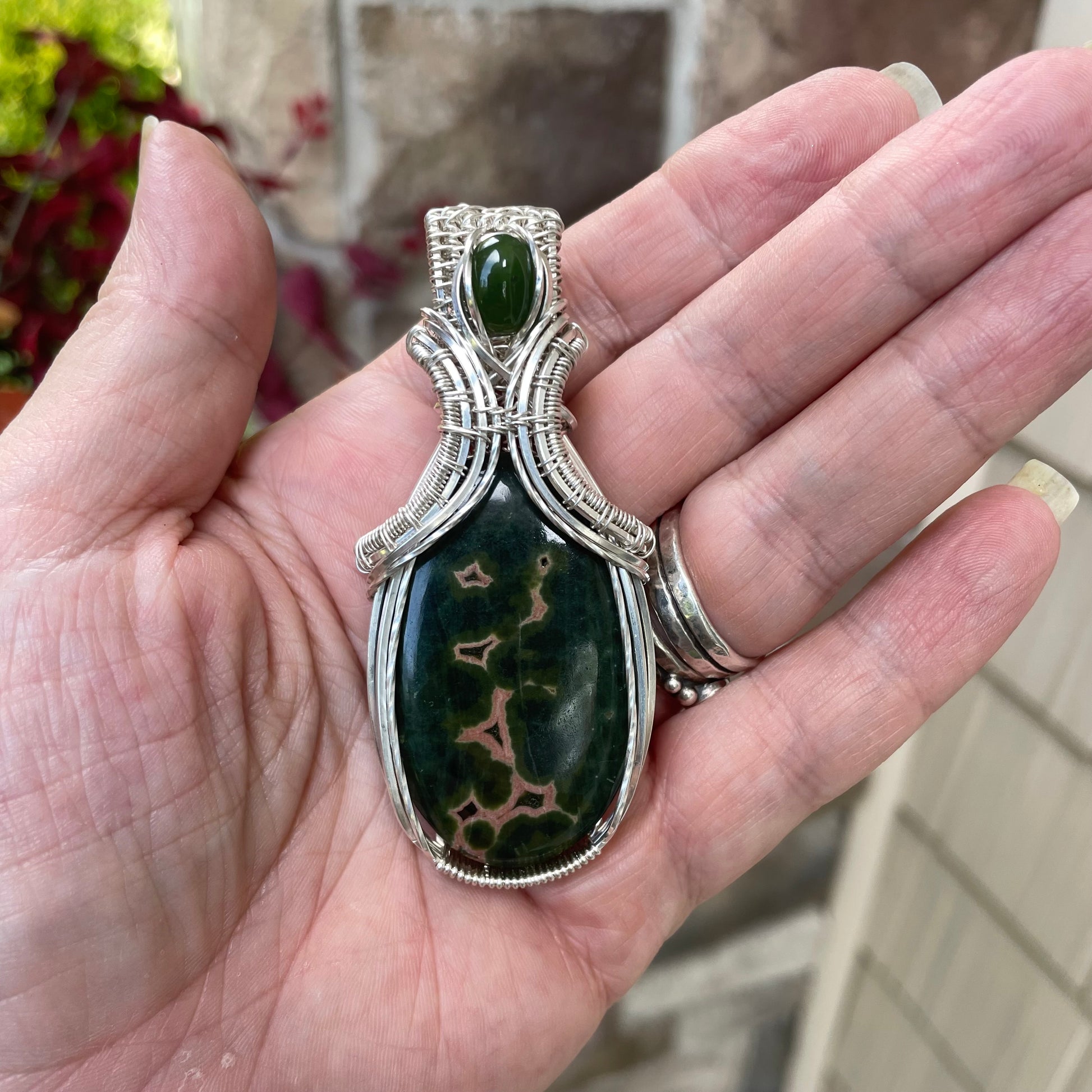 RESERVED - Ocean Jasper & Jade Silver Necklace