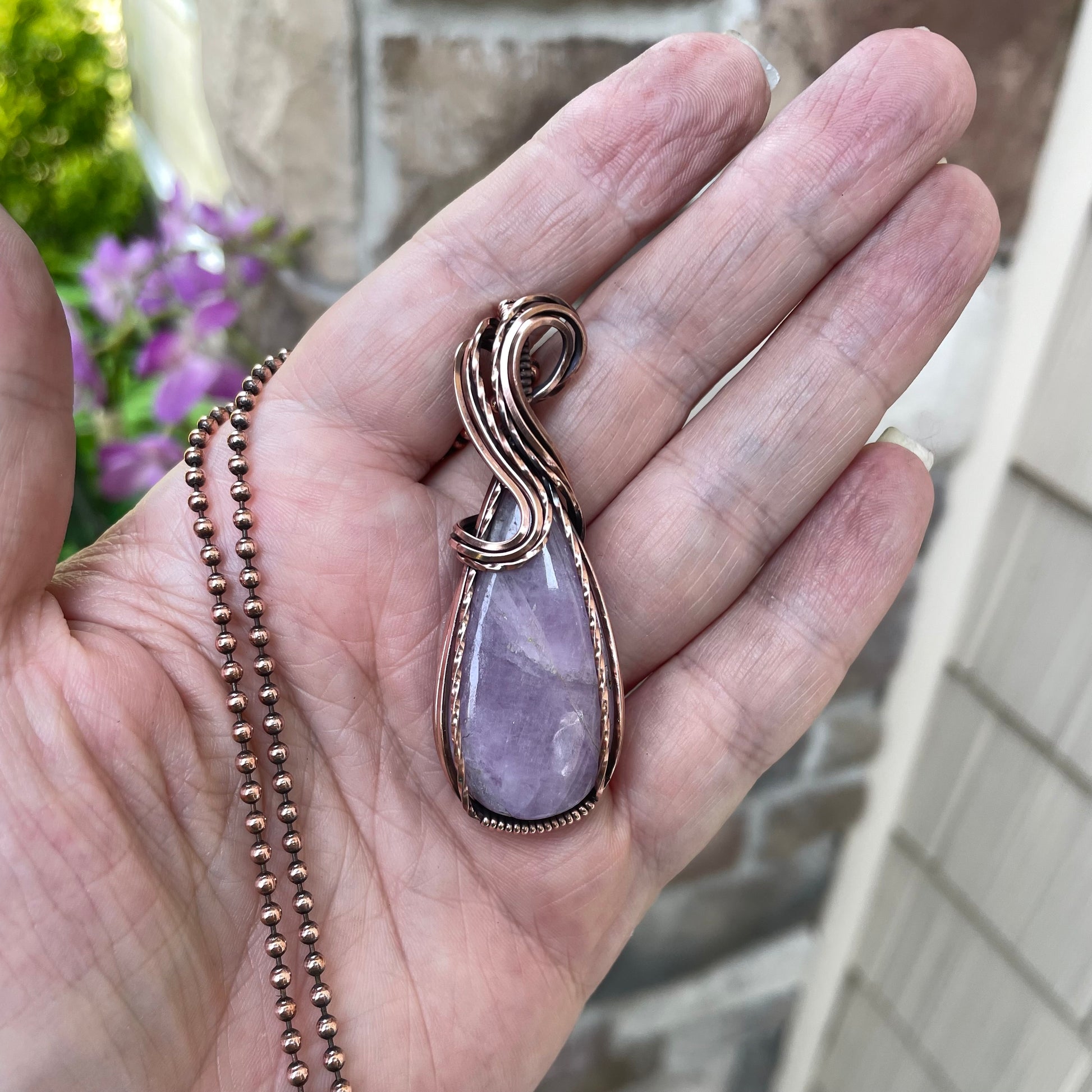 Kunzite Teardrop Copper Pendant