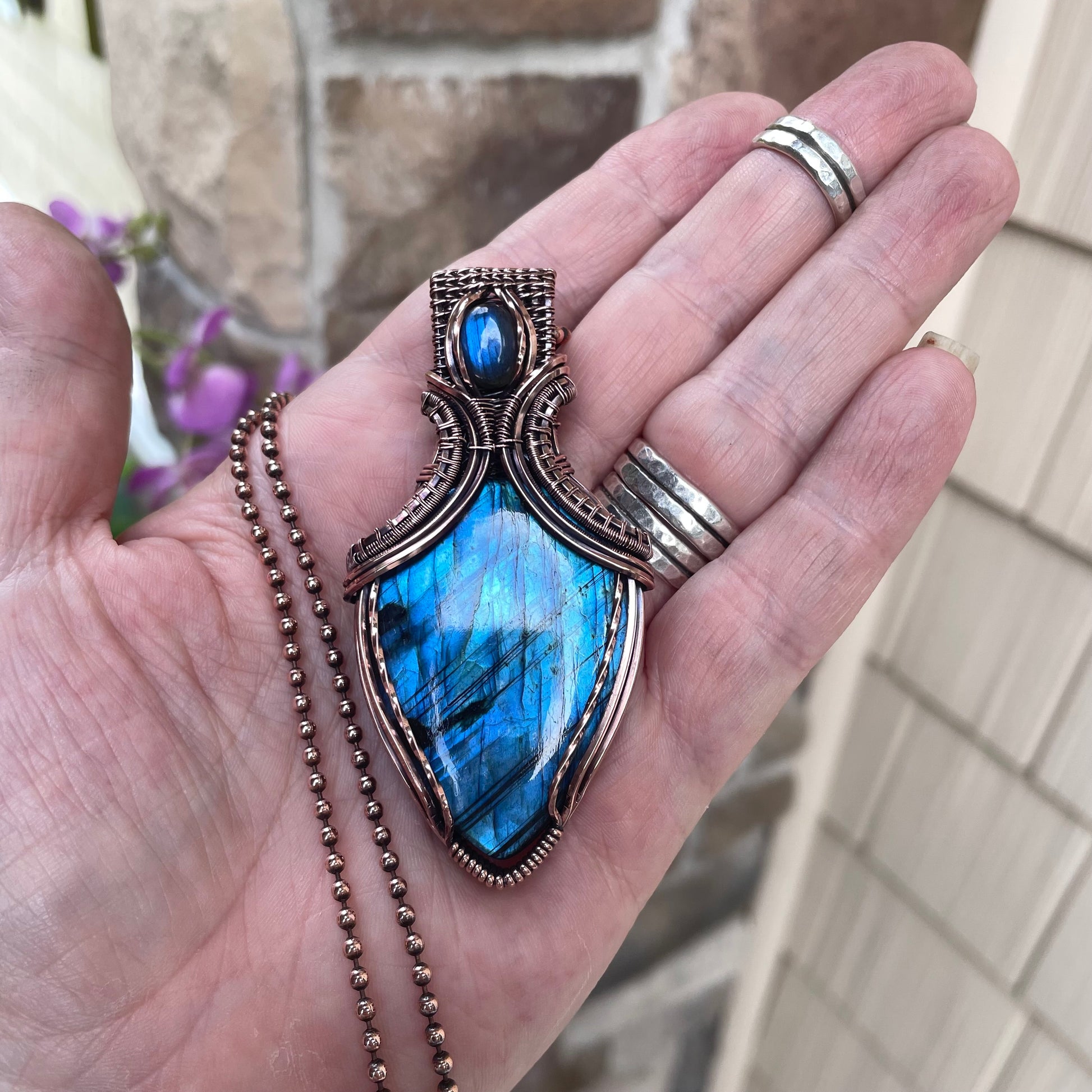 RESERVED - Blue Labradorite Copper Pendant with Weaving