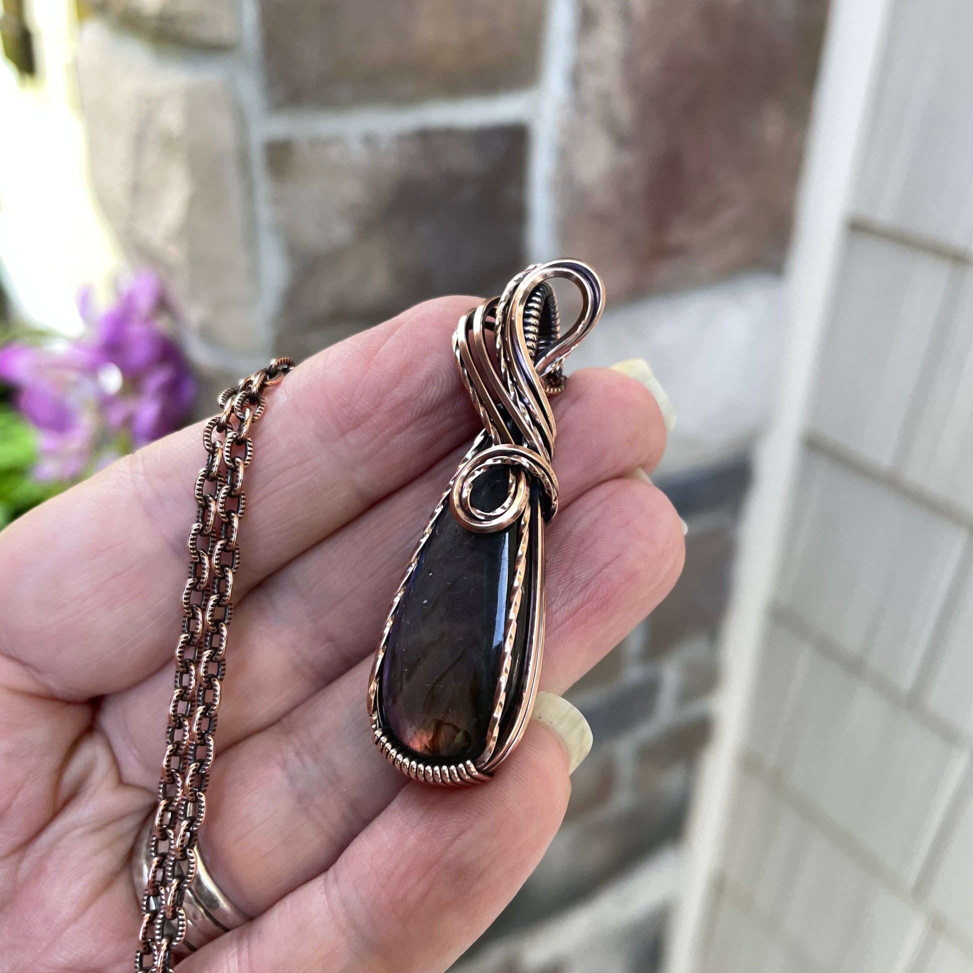Purple Labradorite Copper Pendant