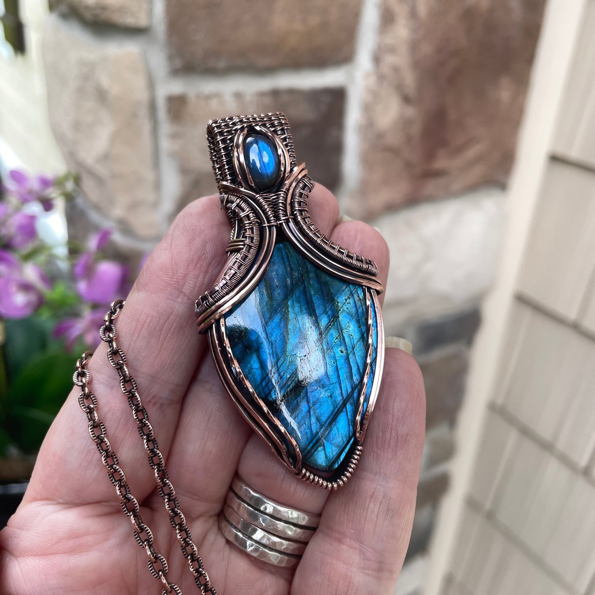 RESERVED - Blue Labradorite Copper Pendant with Weaving