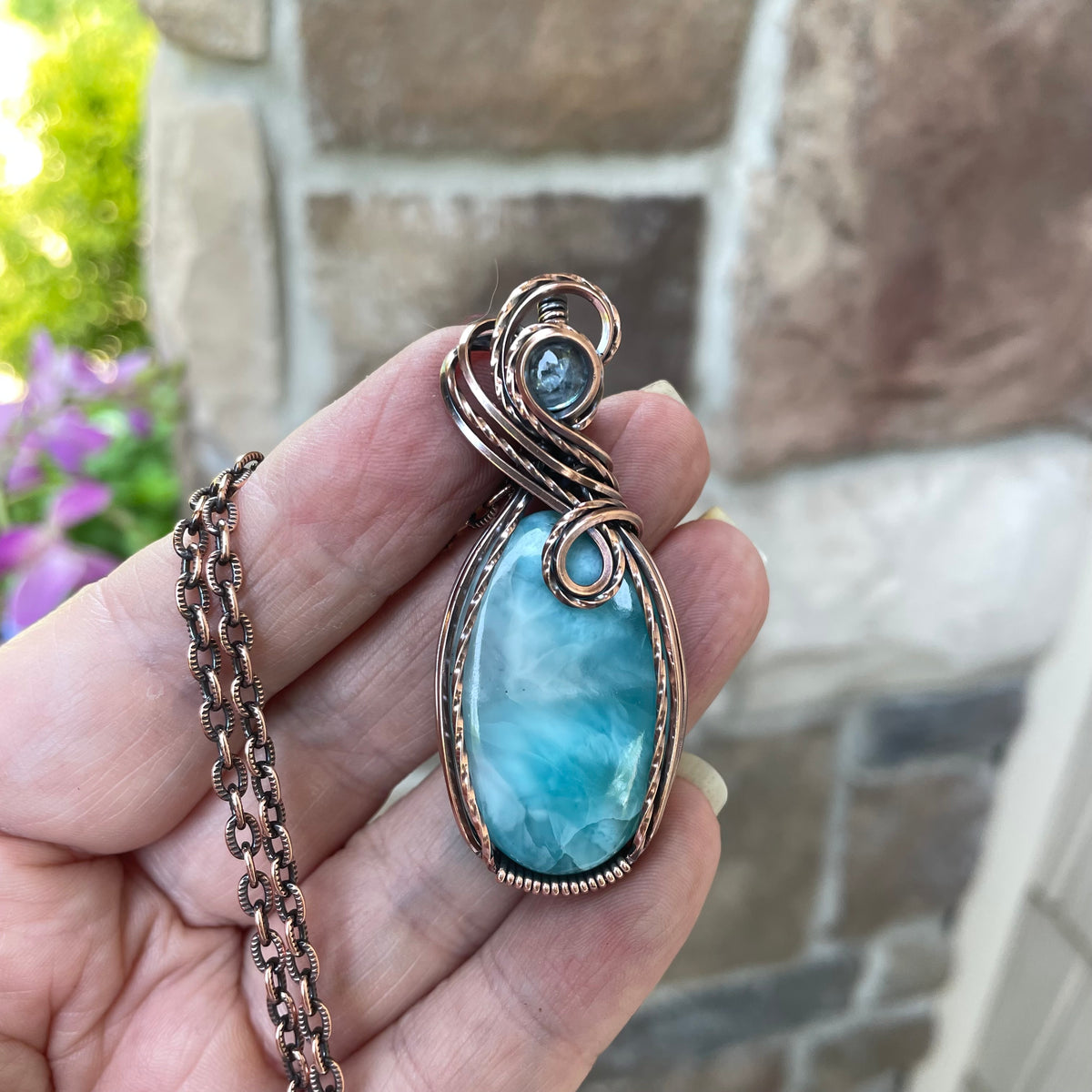 Larimar & Aquamarine Oval Copper Necklace
