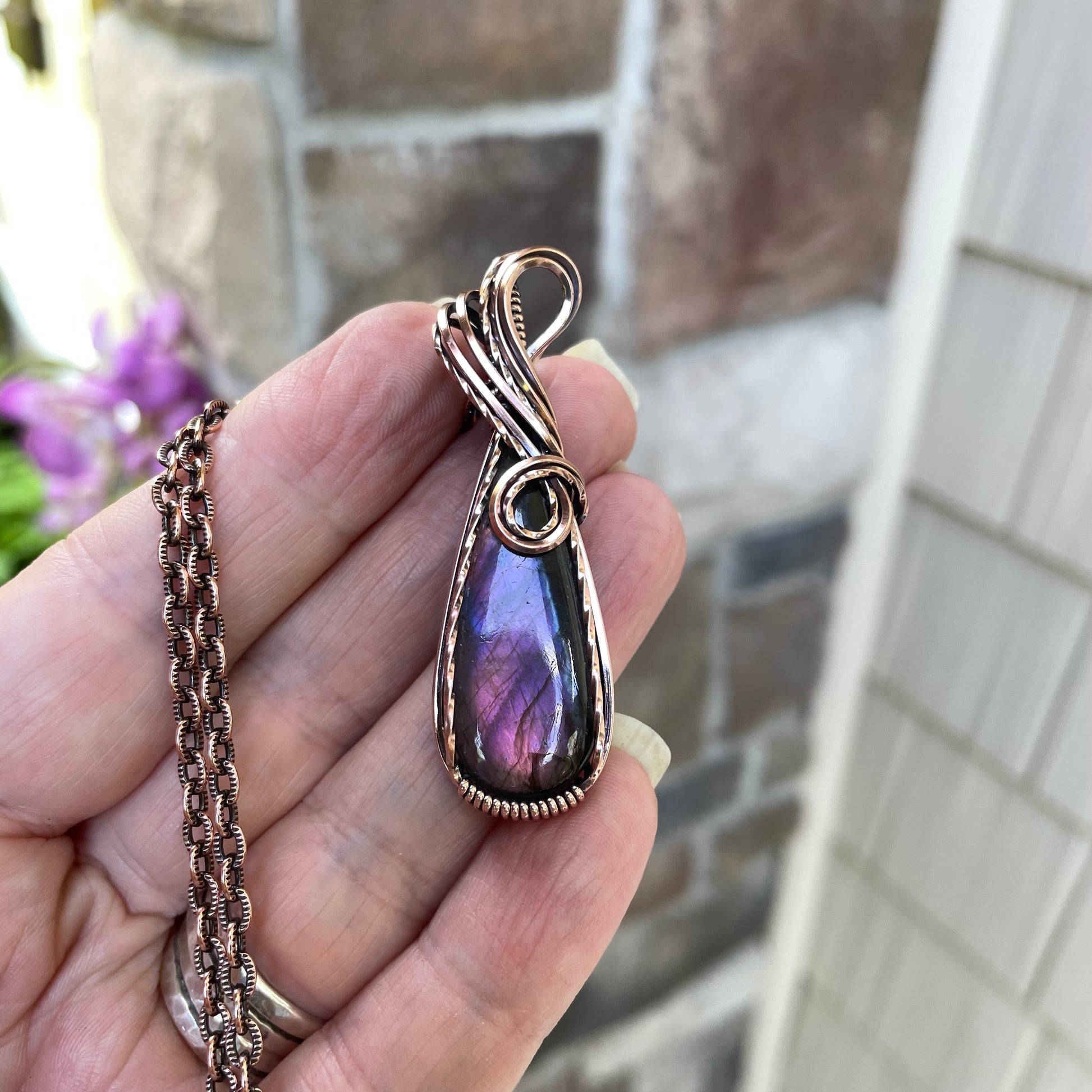 Purple Labradorite Copper Pendant