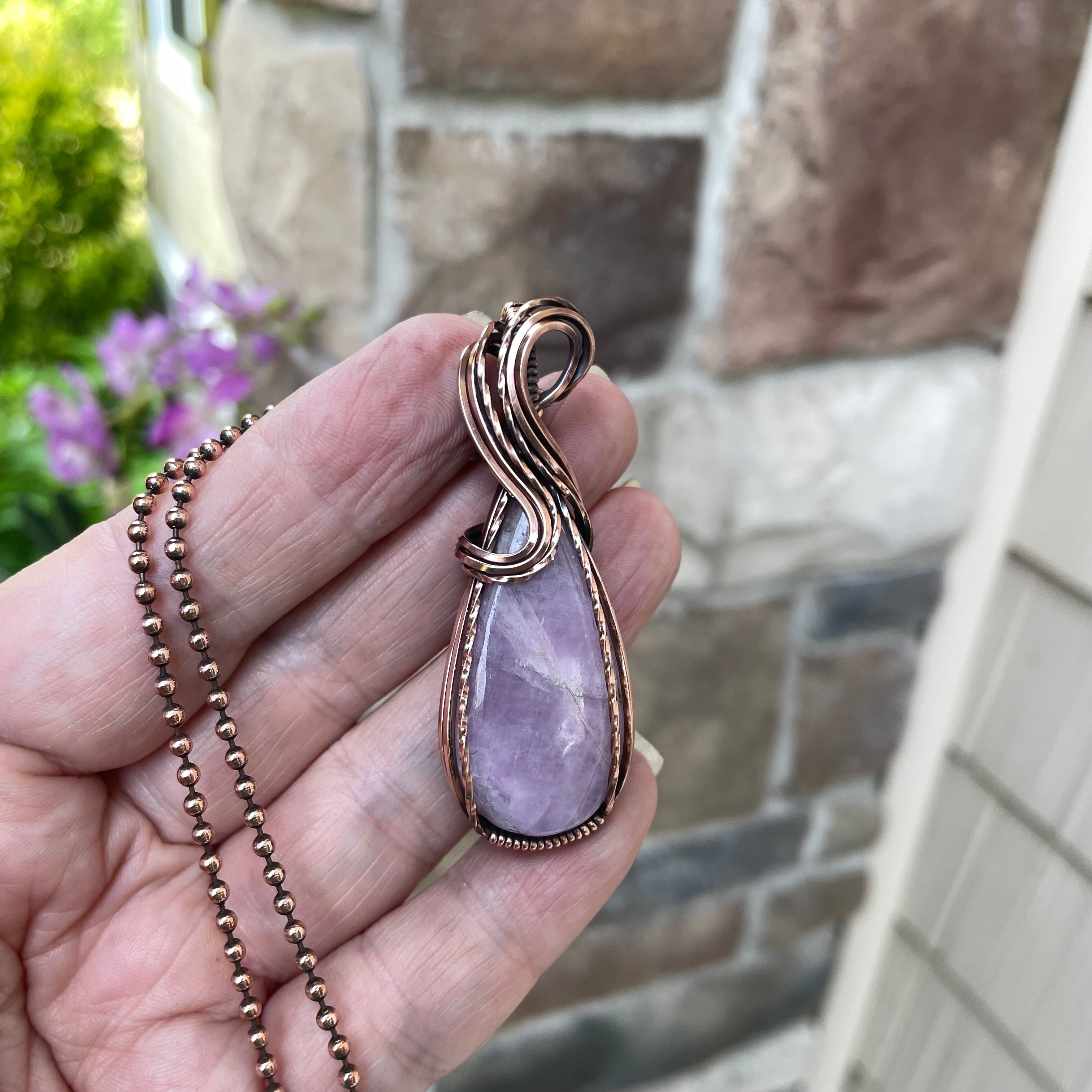Kunzite Teardrop Copper Pendant