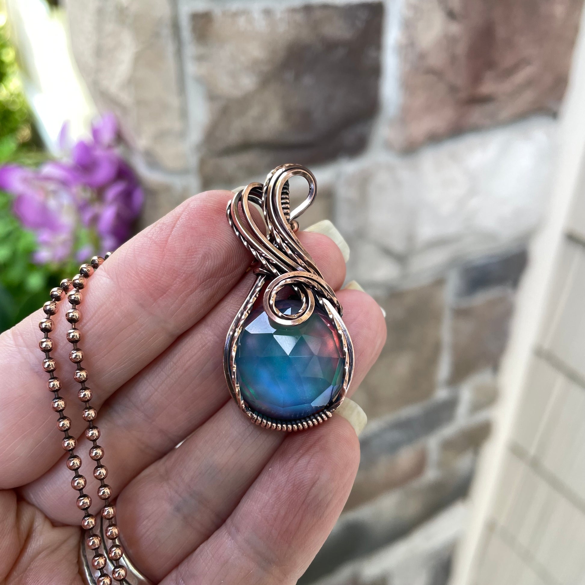 Aurora Opal Blue Green Copper Necklace
