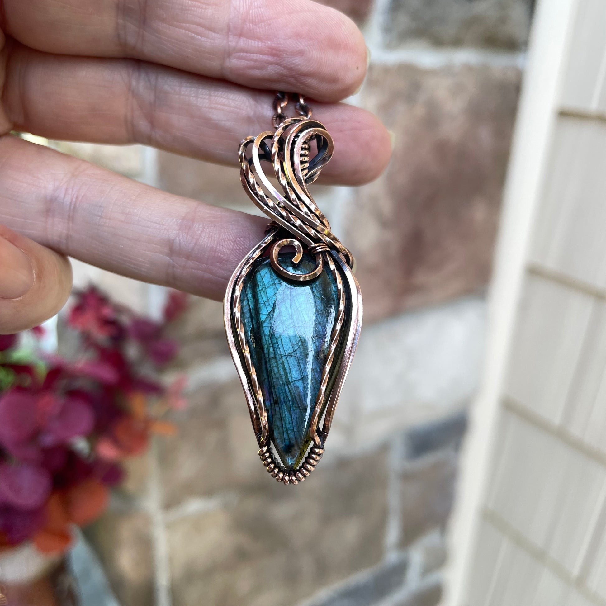 Teal Labradorite Copper Pendant