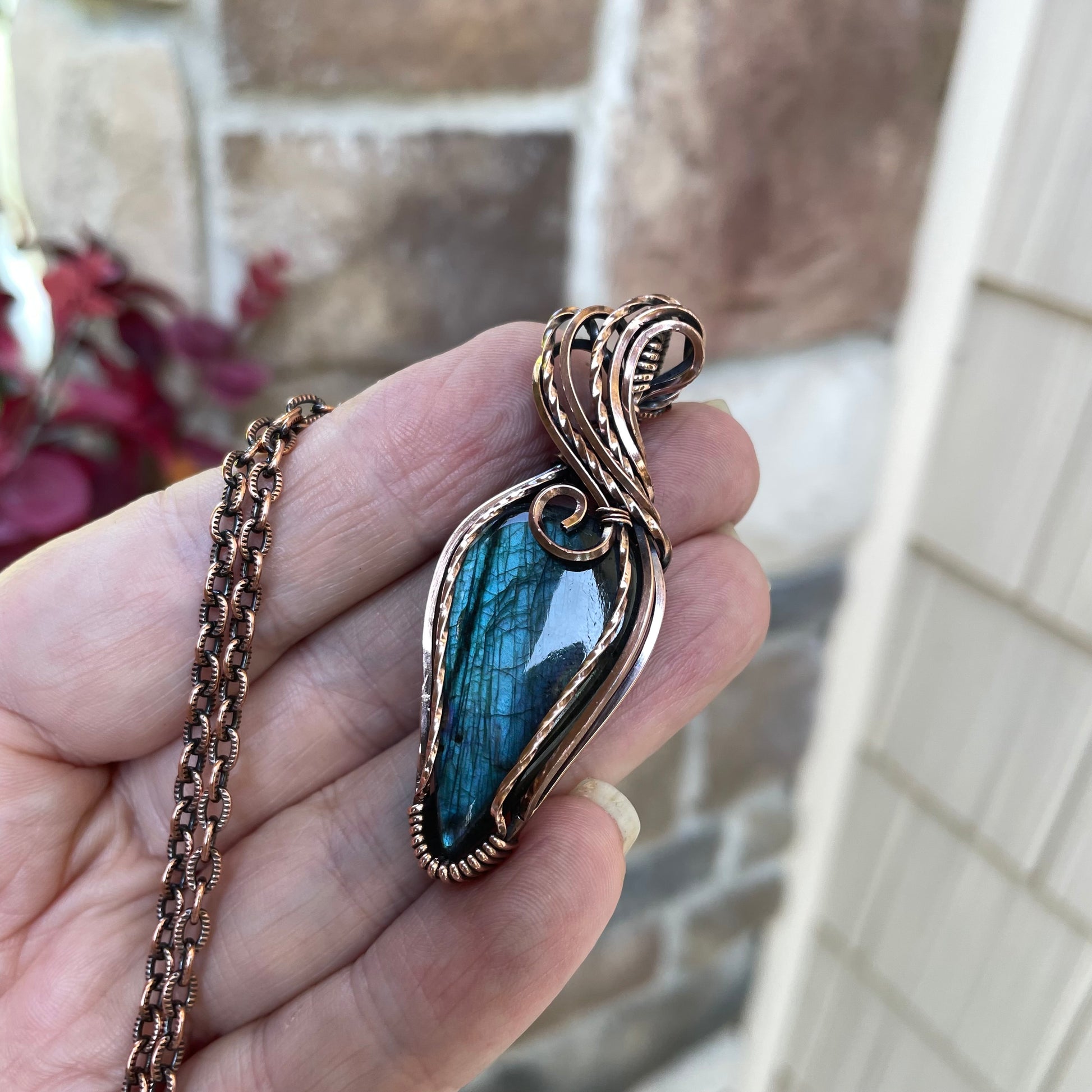 Teal Labradorite Copper Pendant