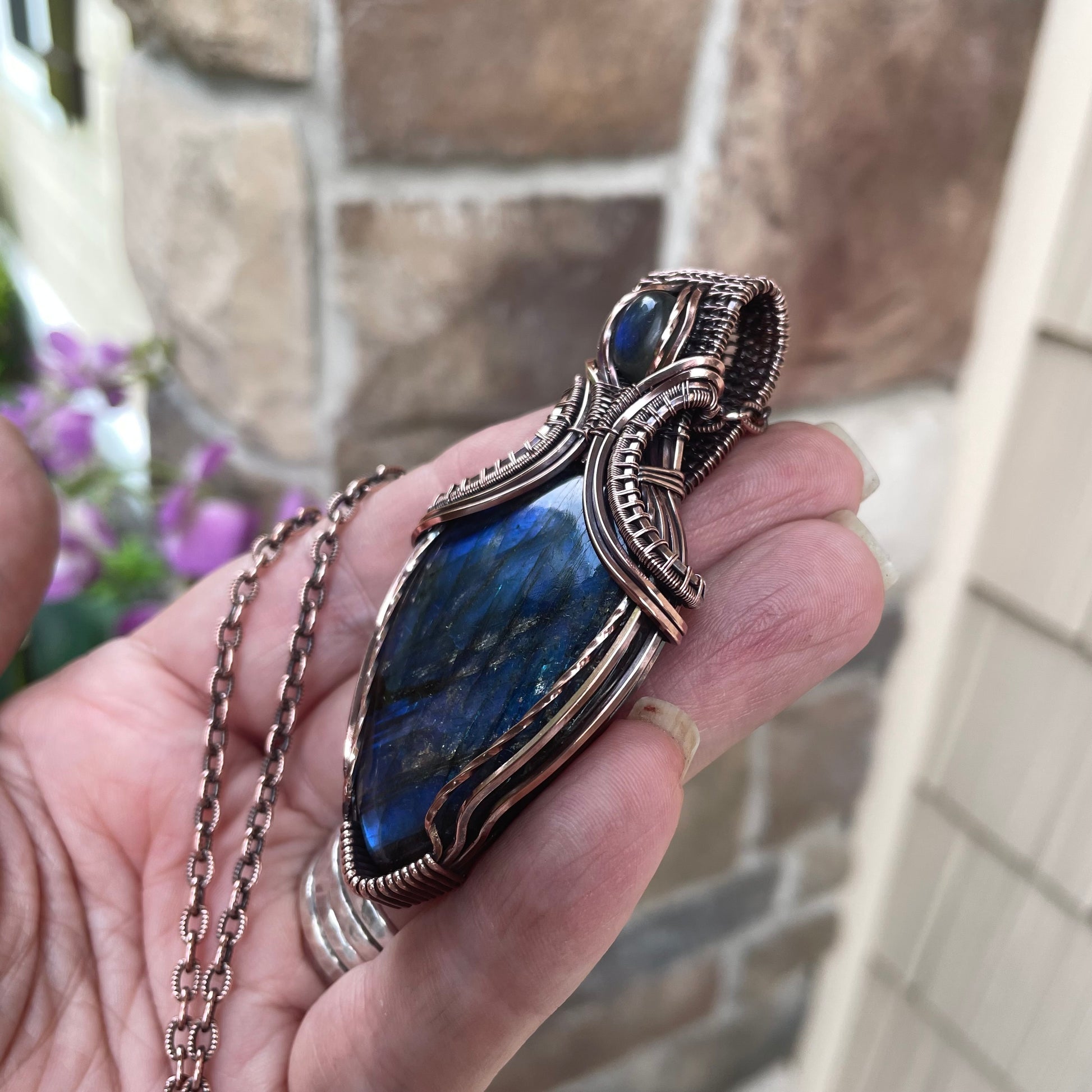 RESERVED - Blue Labradorite Copper Pendant with Weaving