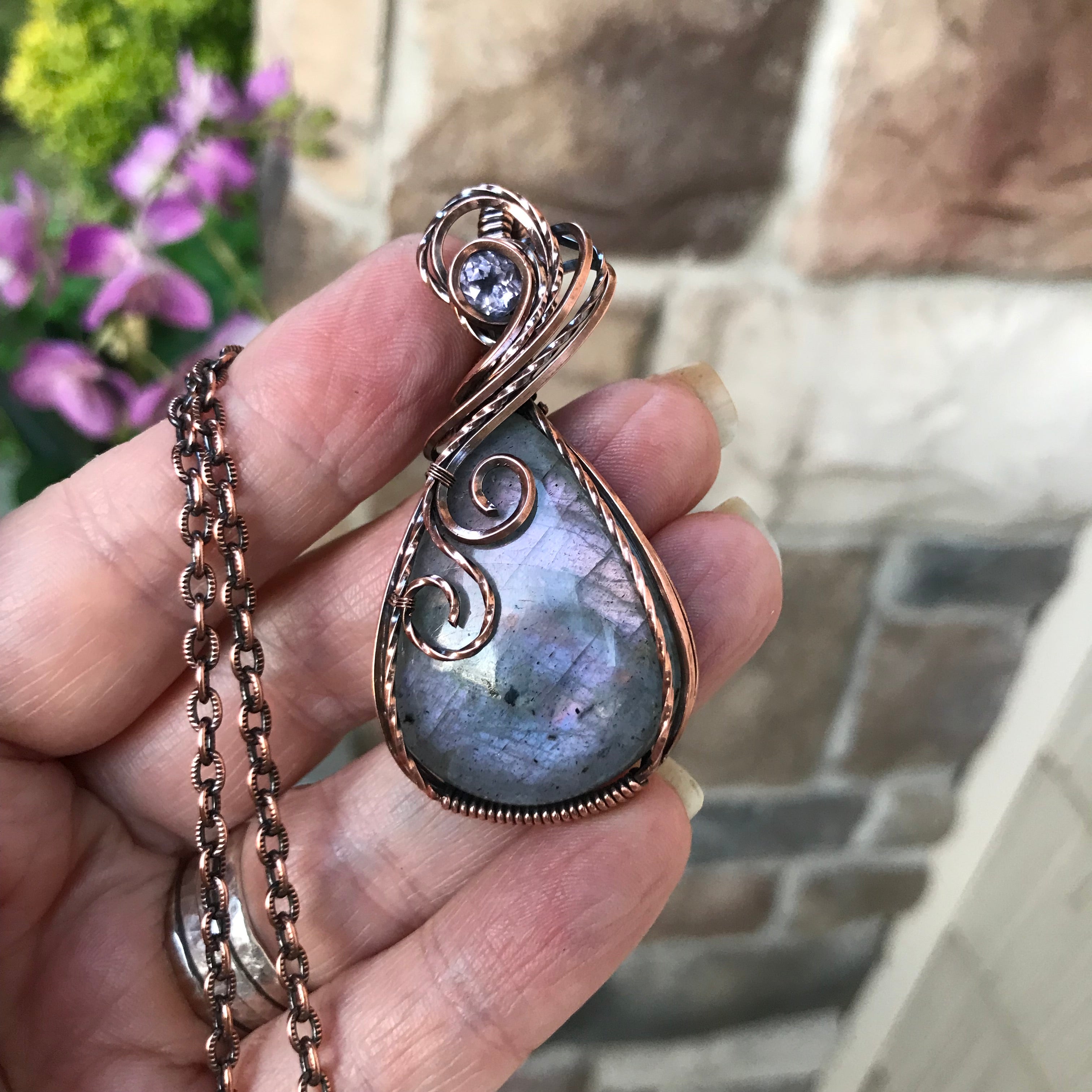 Lavender Labradorite & Pink Amethyst Copper Pendant