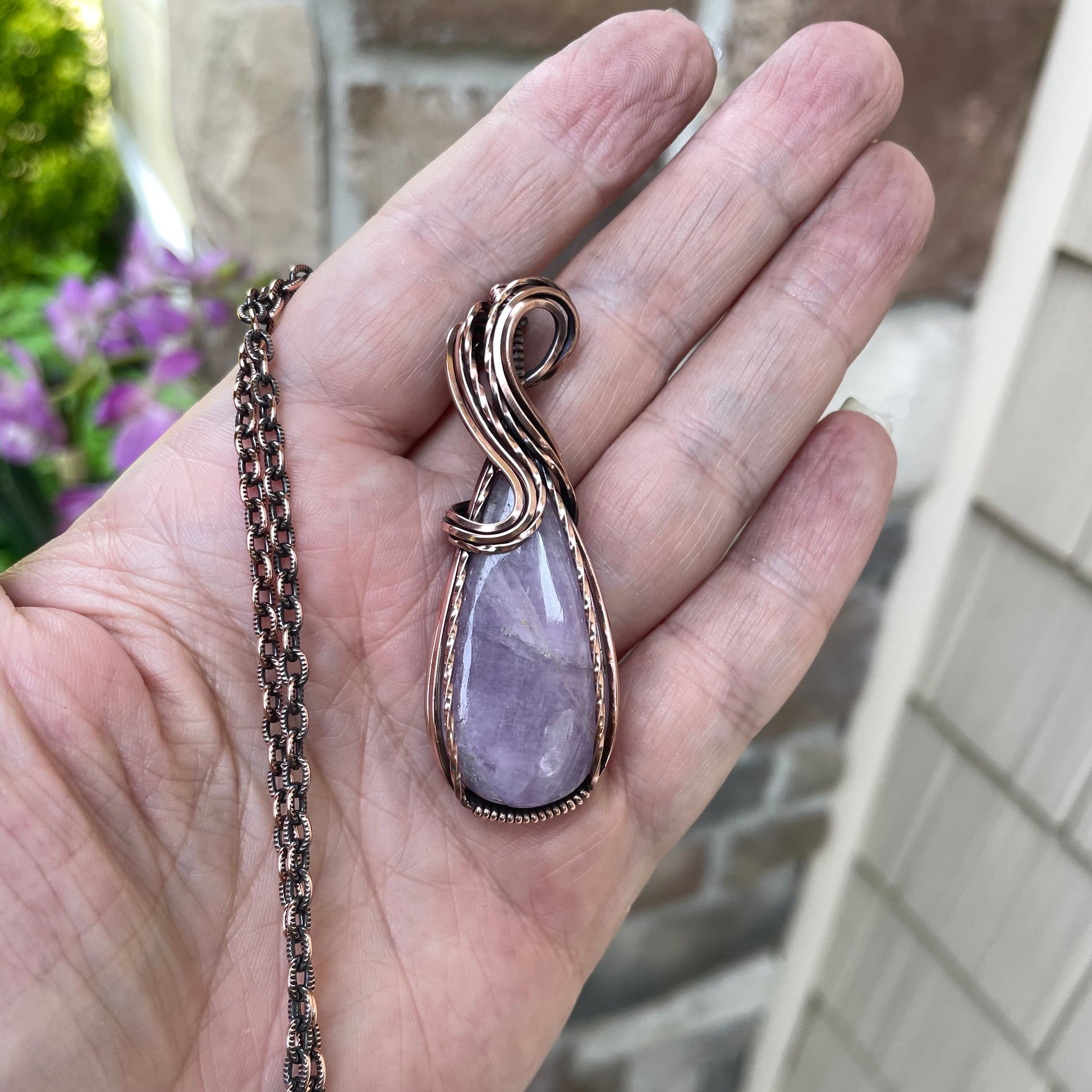 Kunzite Teardrop Copper Pendant