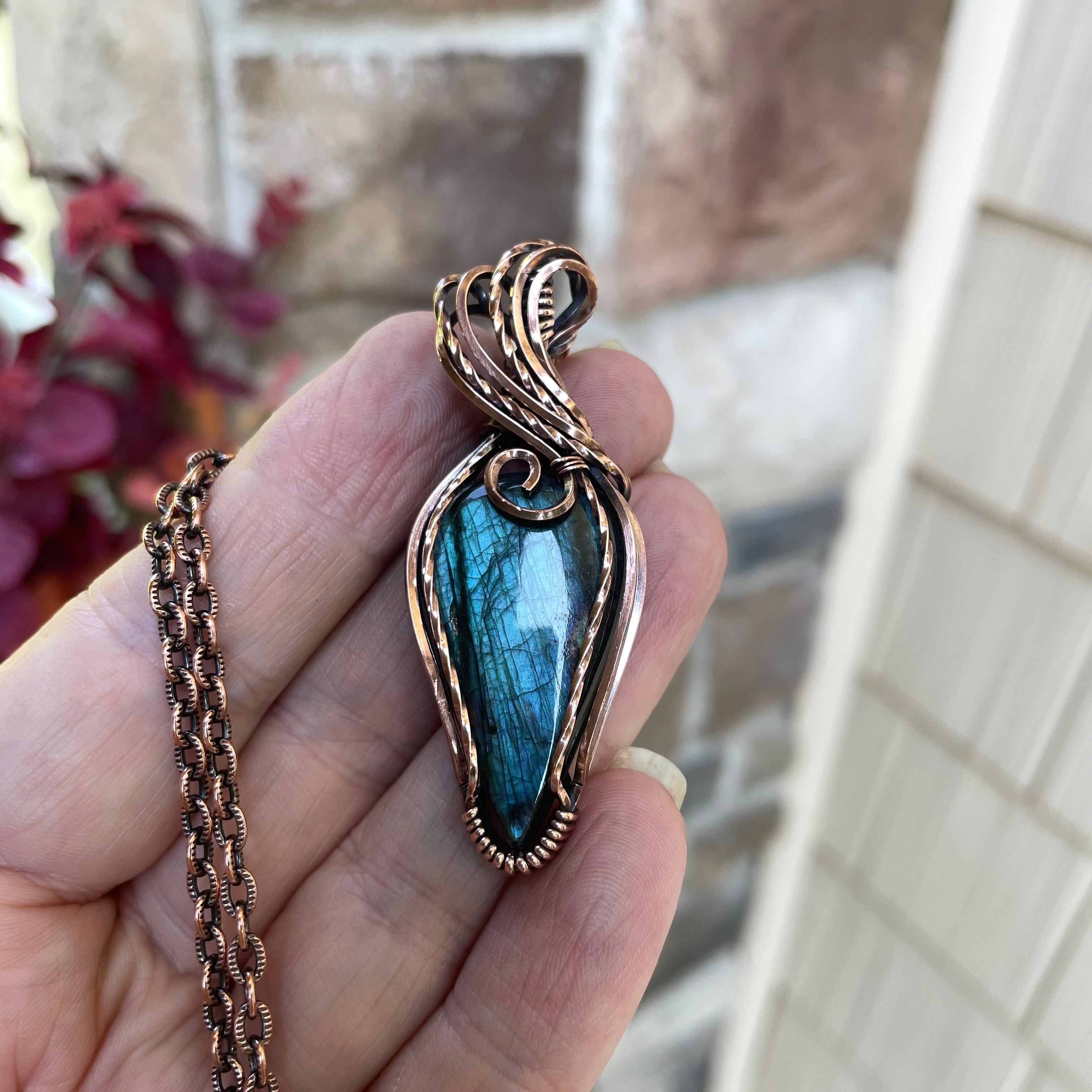 Teal Labradorite Copper Pendant
