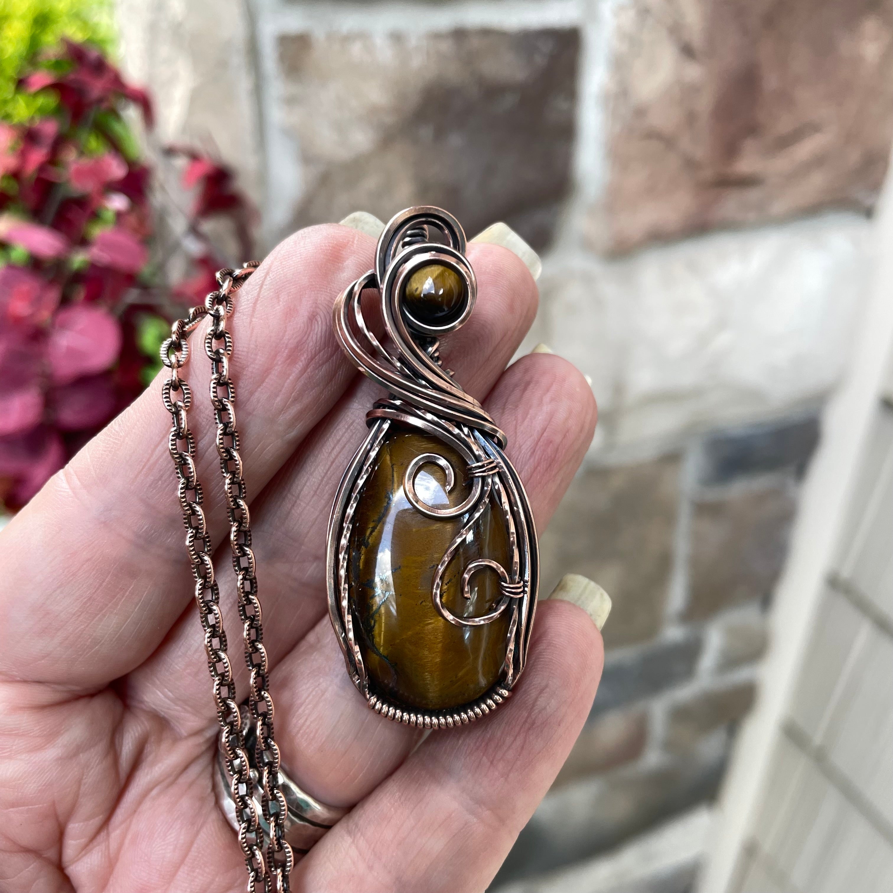 Tiger Eye Oval Copper Pendant