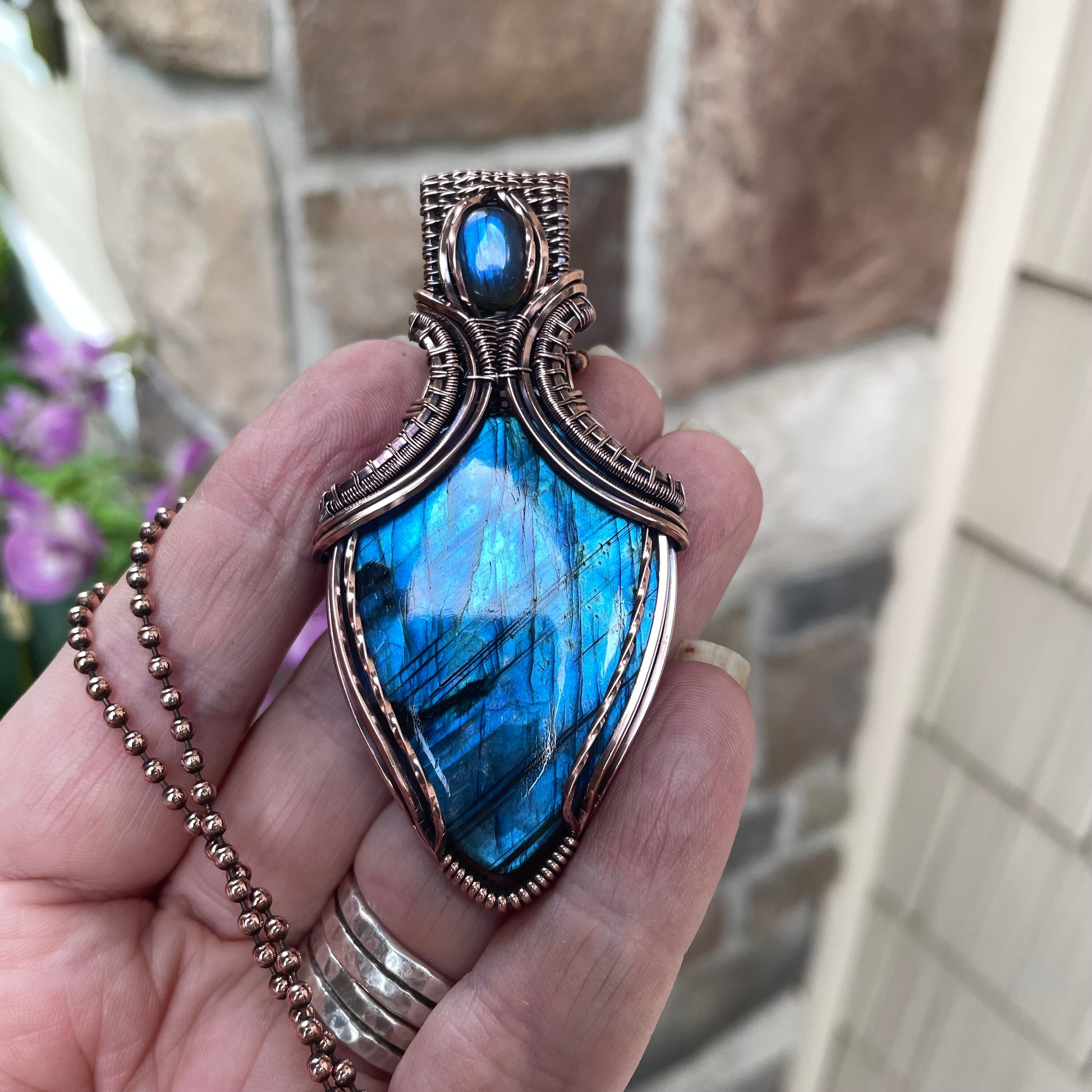 RESERVED - Blue Labradorite Copper Pendant with Weaving