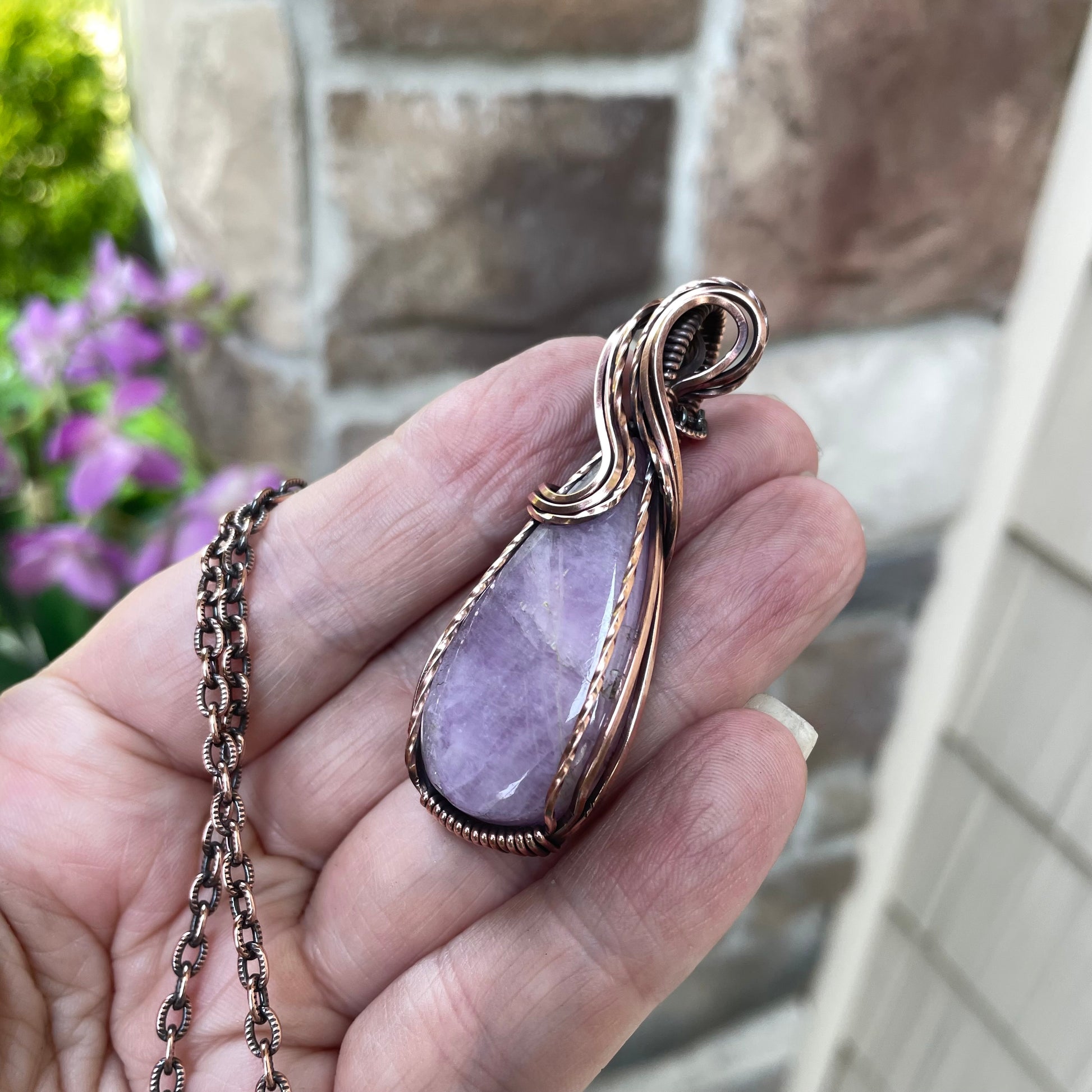 Kunzite Teardrop Copper Pendant