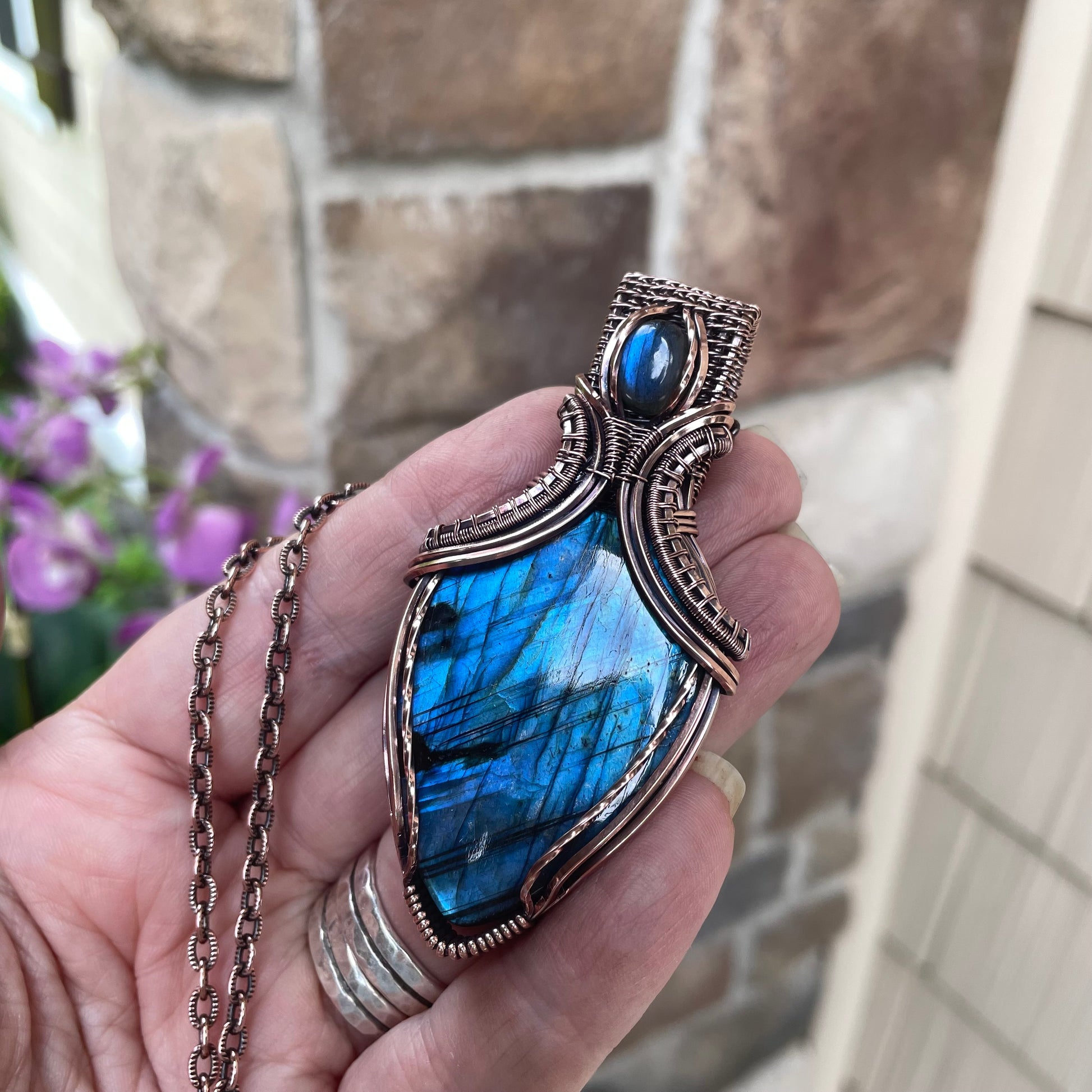 RESERVED - Blue Labradorite Copper Pendant with Weaving