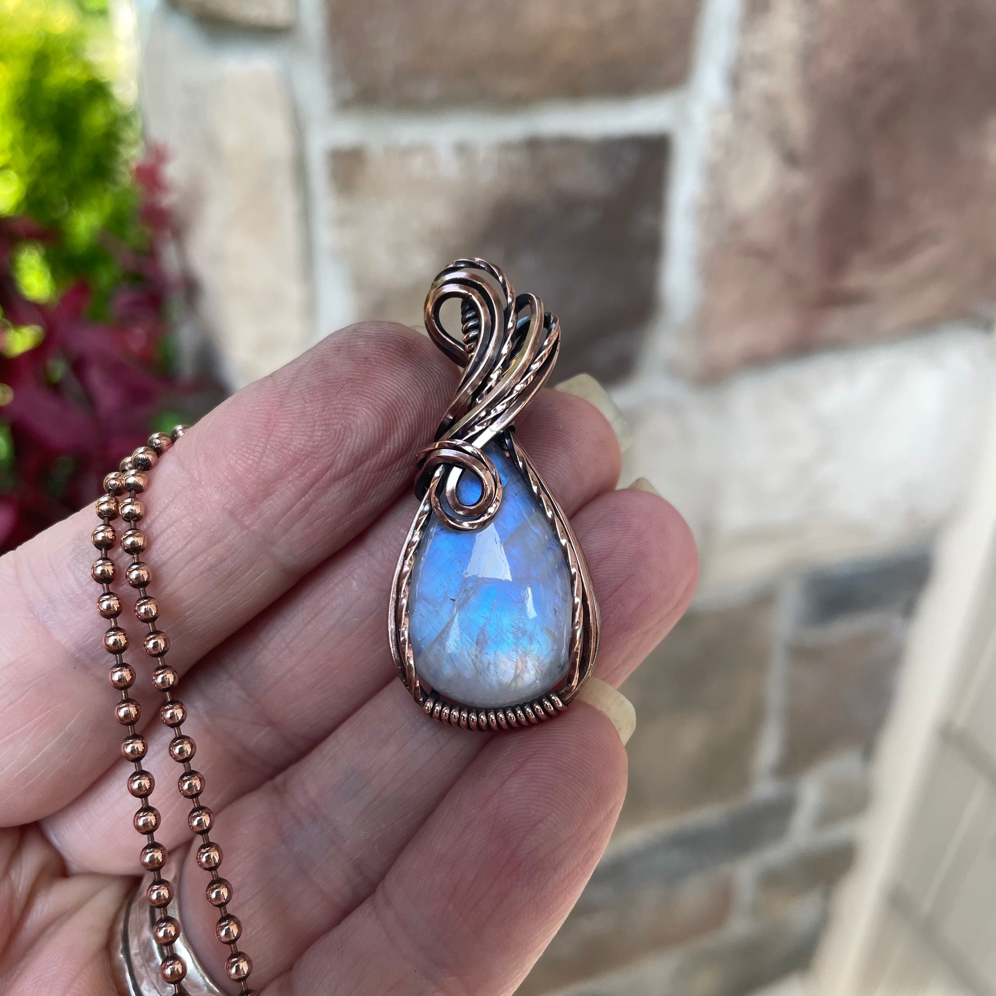 Rainbow Moonstone Copper Pendant