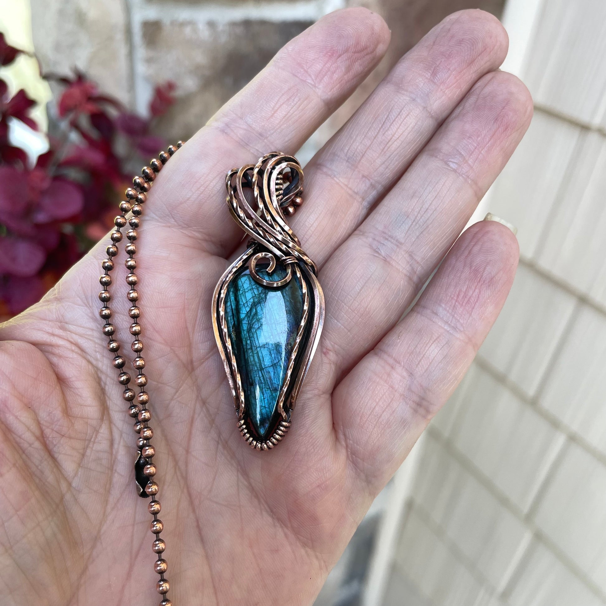 Teal Labradorite Copper Pendant