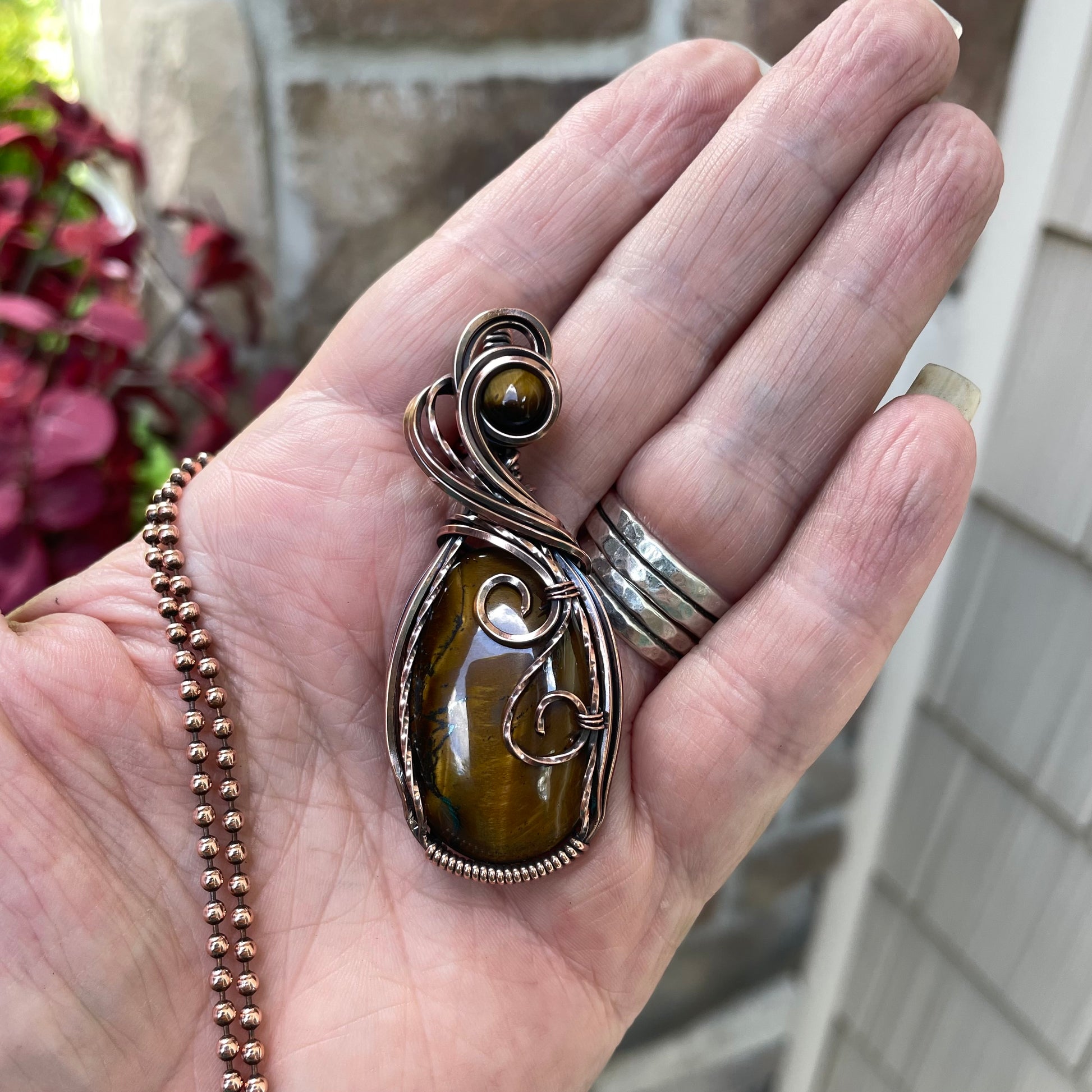 Tiger Eye Oval Copper Pendant