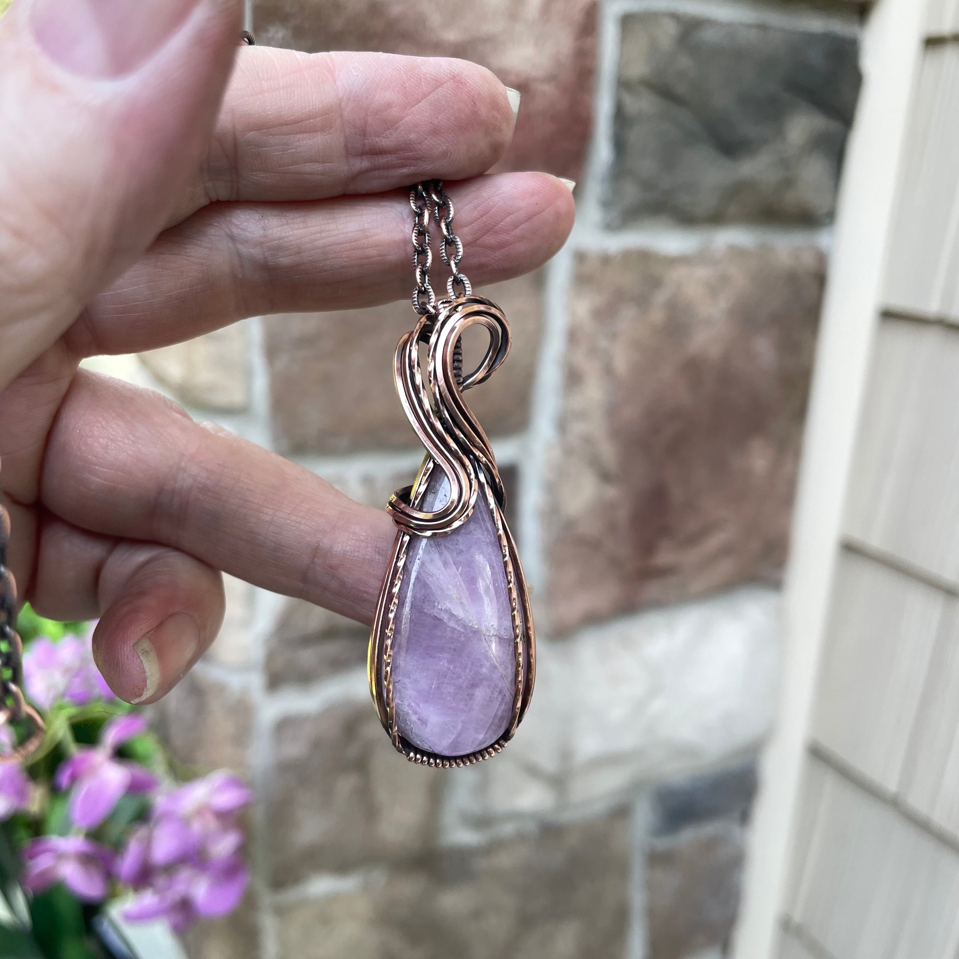 Kunzite Teardrop Copper Pendant