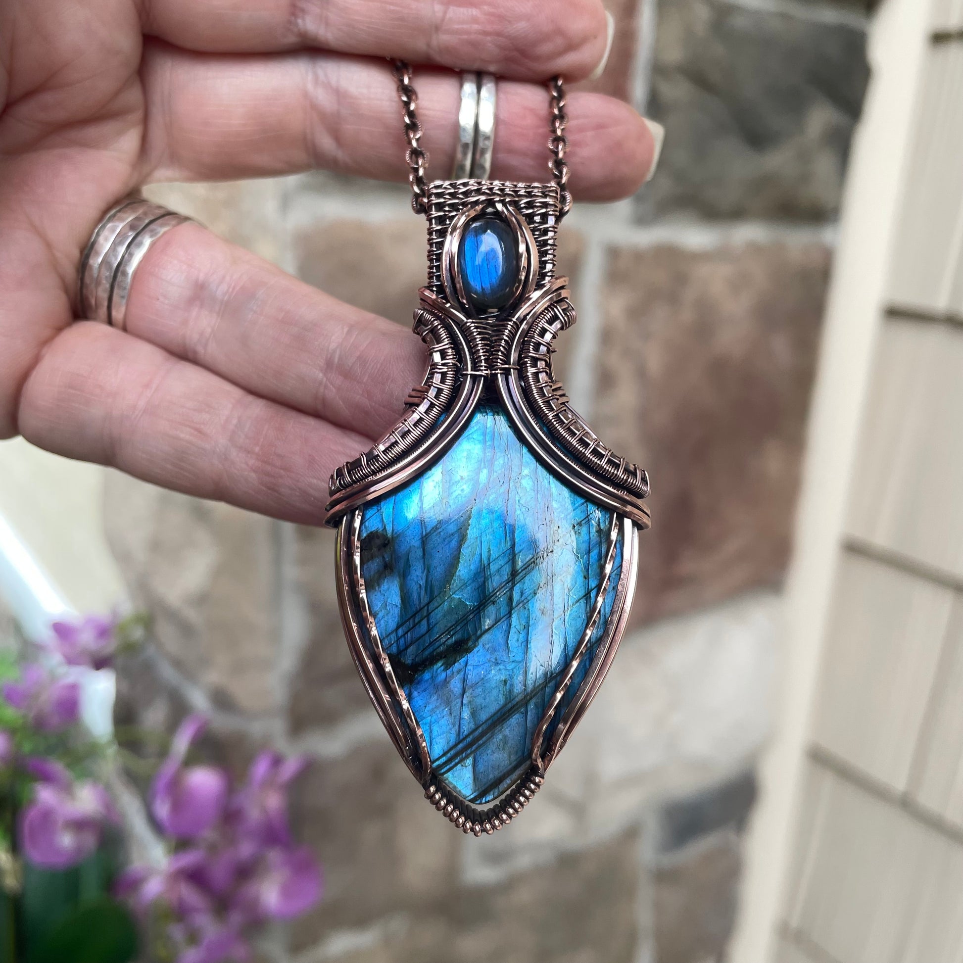 RESERVED - Blue Labradorite Copper Pendant with Weaving