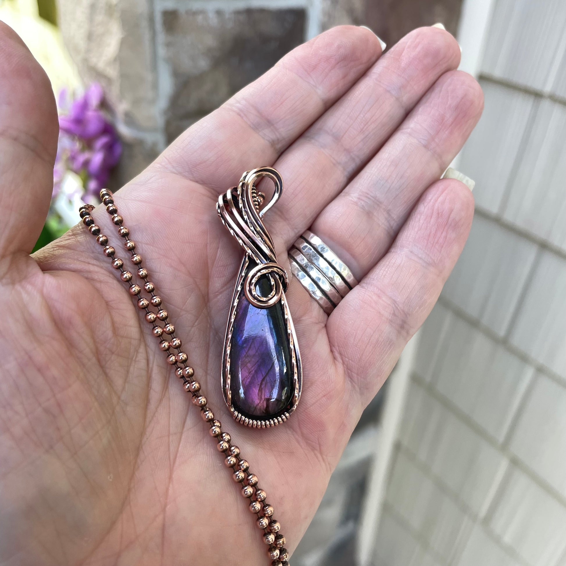 Purple Labradorite Copper Pendant