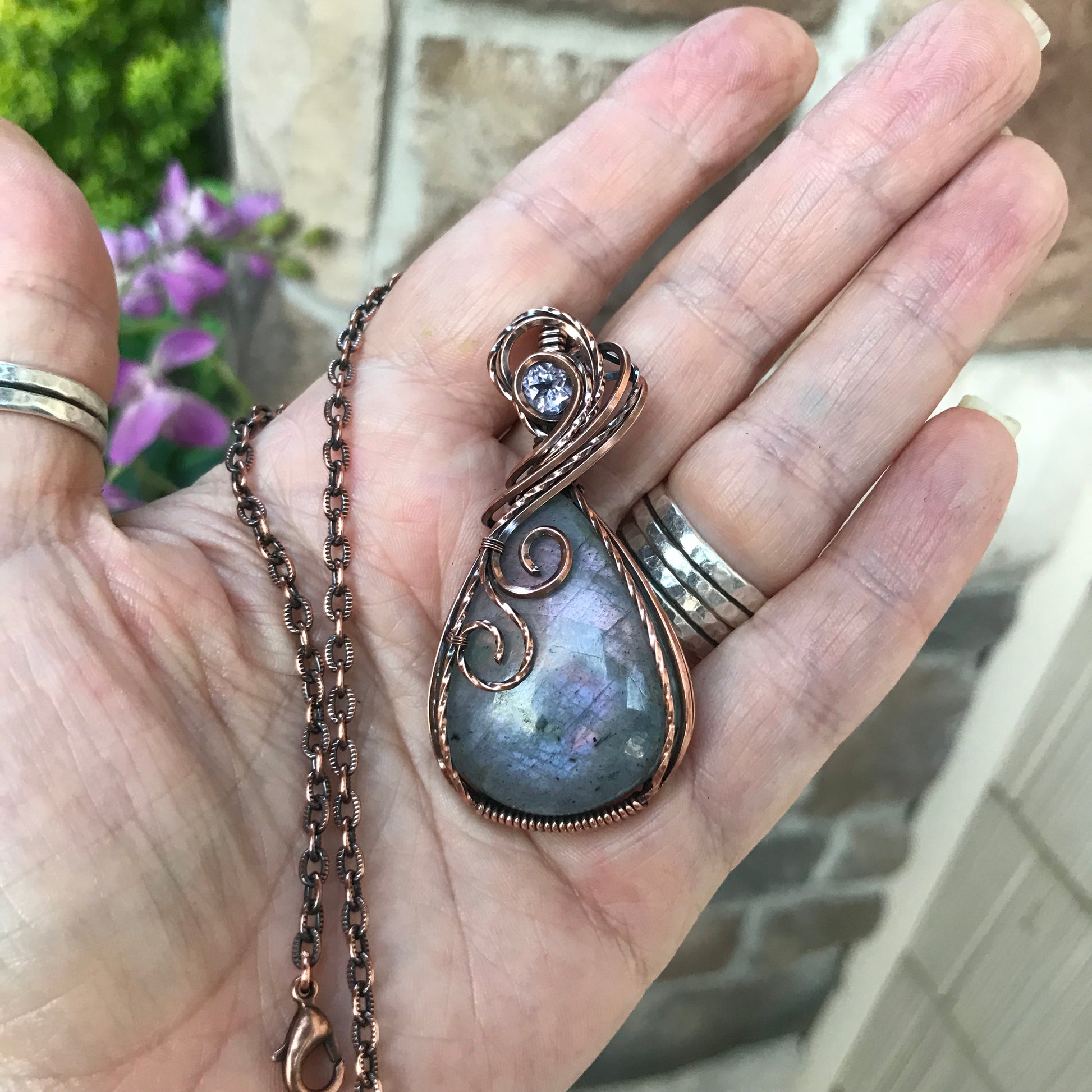 Lavender Labradorite & Pink Amethyst Copper Pendant