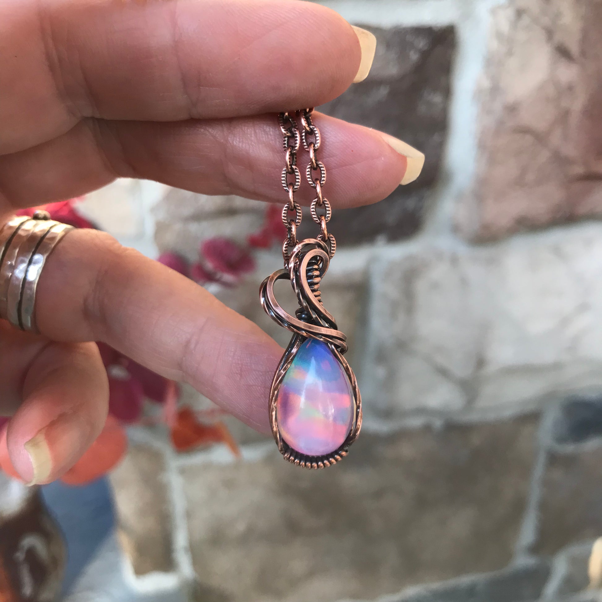 Aurora Opal Orange Pink Copper Necklace