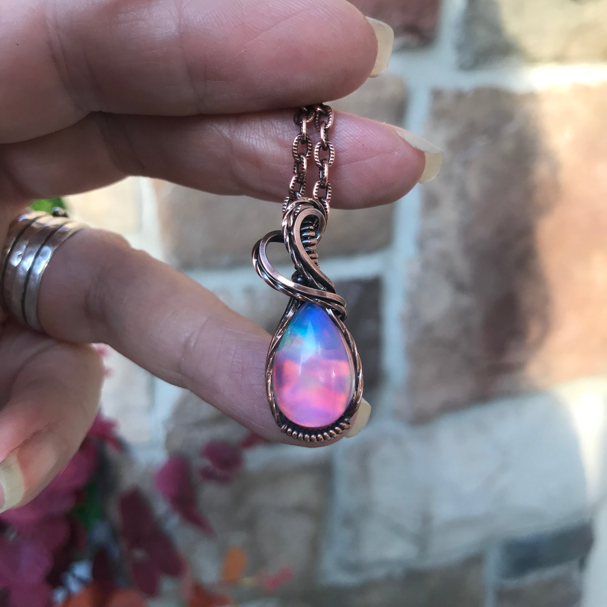 Aurora Opal Orange Pink Copper Necklace