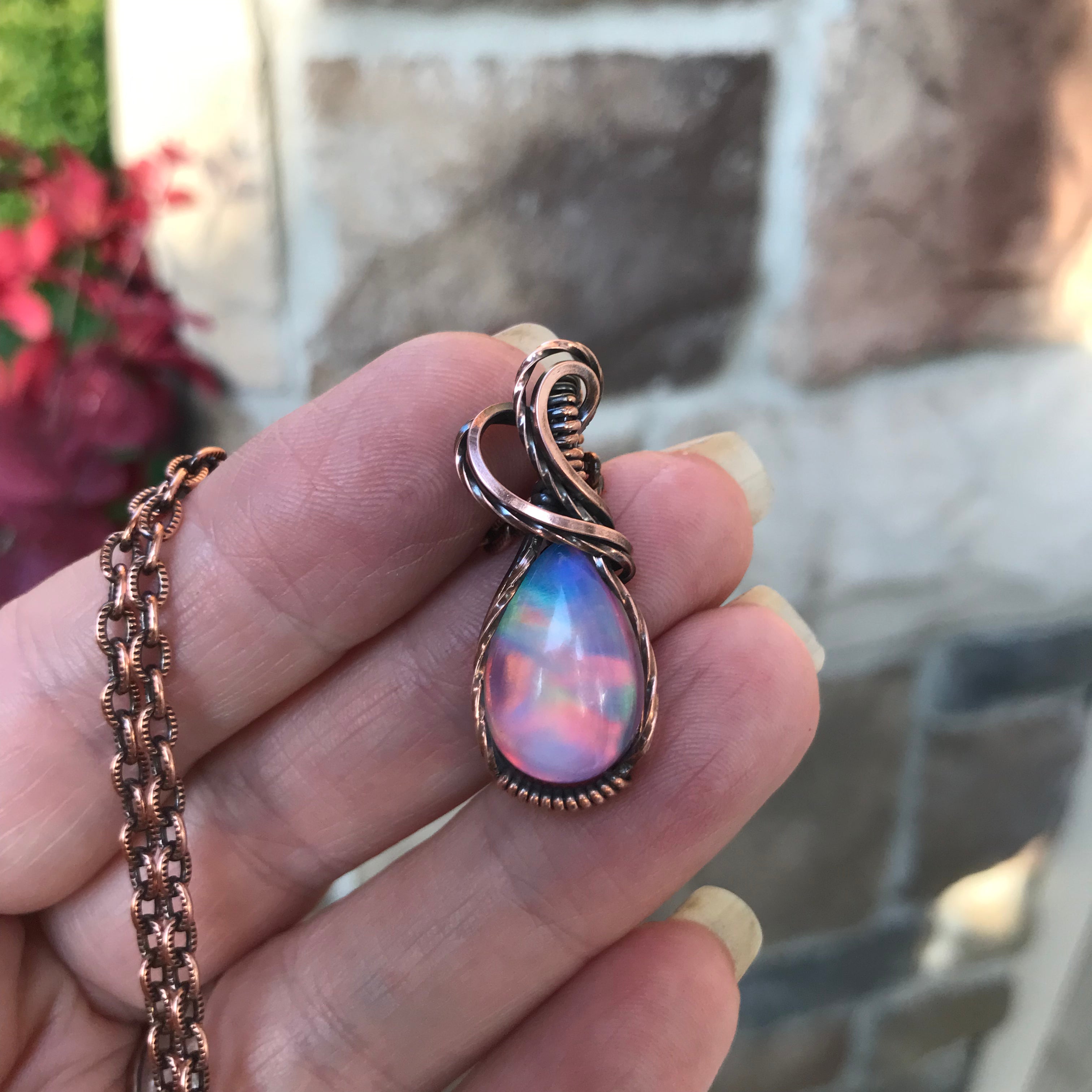 Aurora Opal Orange Pink Copper Necklace