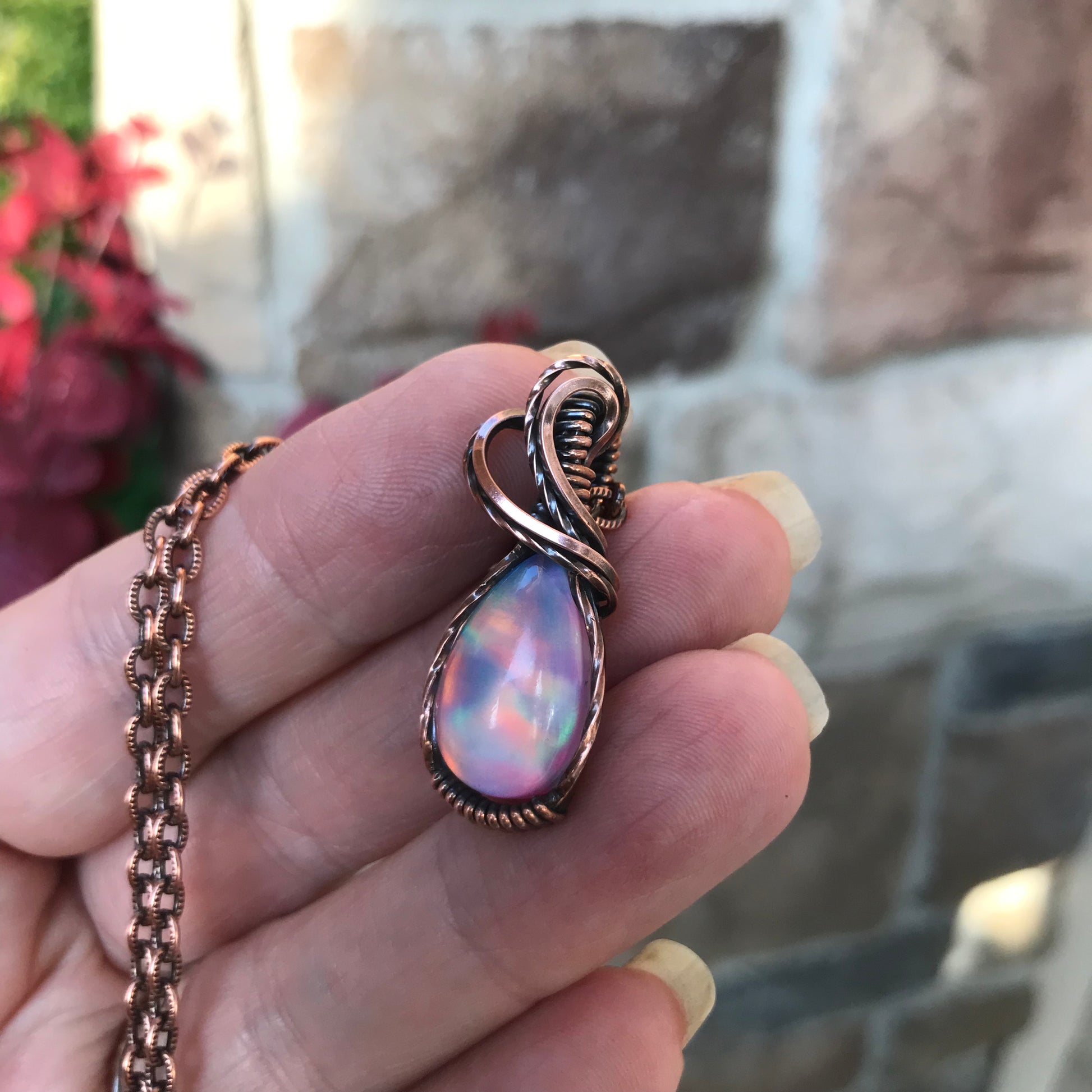 Aurora Opal Orange Pink Copper Necklace