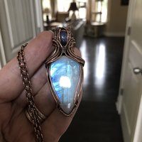 Rainbow Moonstone with Black Tourmaline and Kyanite Copper Necklace