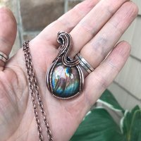 Rainbow Labradorite Round Copper Pendant