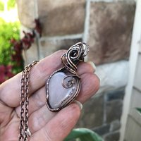 Rose Quartz & Garnet Heart Copper Pendant