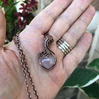 Rose Quartz Small Copper Heart Pendant