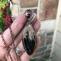 Petrified Palm Root & Garnet Copper Pendant