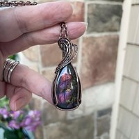Pink Purple Labradorite Teardrop Copper Pendant