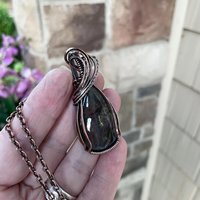 Pink Purple Labradorite Teardrop Copper Pendant