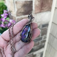 Pink Purple Labradorite Teardrop Copper Pendant