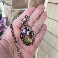 Rainbow Labradorite Oval Swirly Copper Pendant