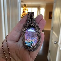 Purple Pink Labradorite & Garnet Woven Copper Pendant