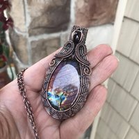Pink Purple Labradorite & Garnet Woven Necklace