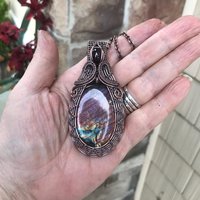 Pink Purple Labradorite & Garnet Woven Necklace